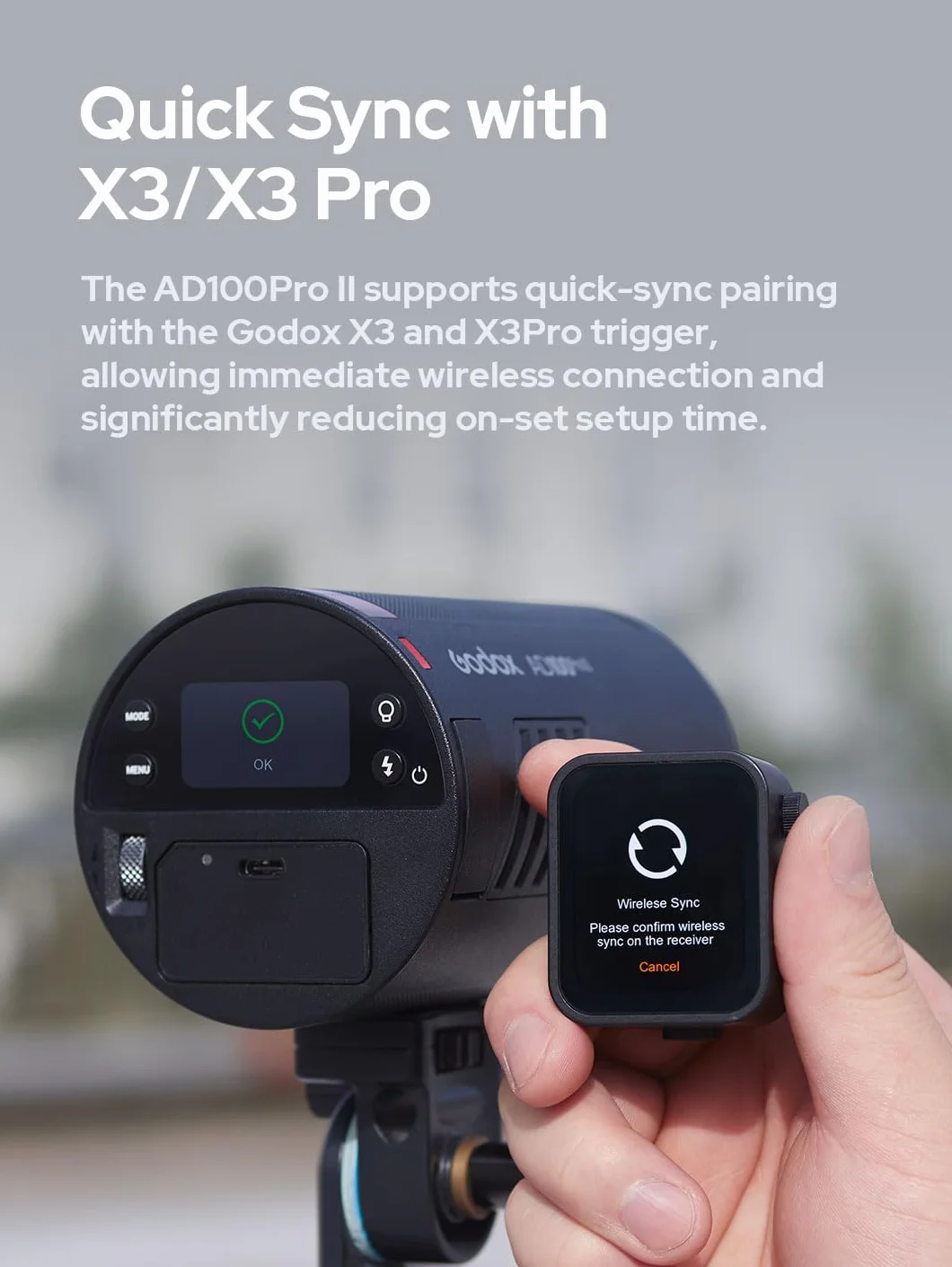 Godox AD100 Pro II 100 W lampa błyskowa z zestawem AK-R1, AD100PRO II 2,4 G TTL Flash, zoom 28-85 mm, 490 pełnych błysków, 0,01-1,5 s, recykling HSS 1/8000s, akumulator 2850 mAh, ładowanie USB-C, 16
