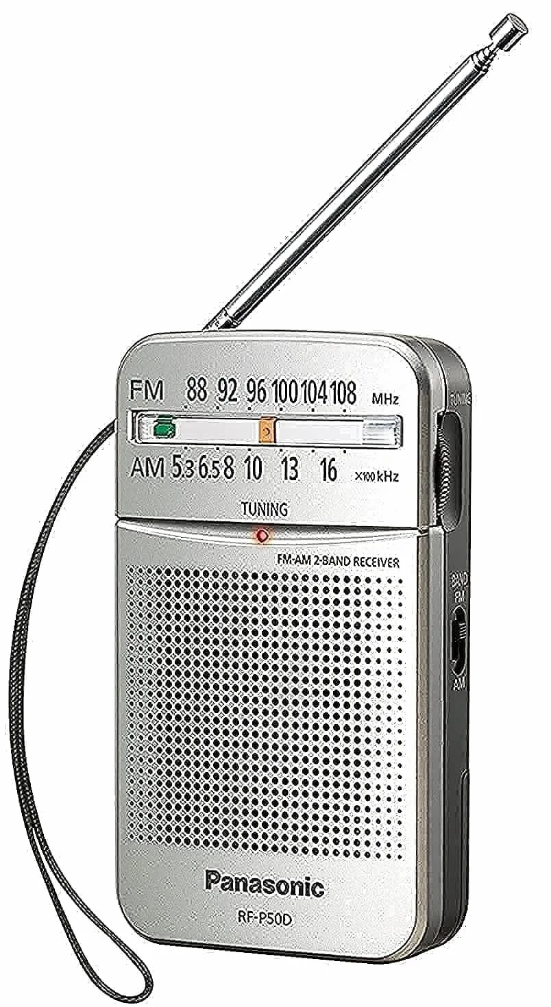 Panasonic RF-P50 kieszonkowe radio FM/AM z tunerem cyfrowym (łatwe i stabilne strojenie, duża skala z pokrętłem, głośnik 5.7cm, na baterie), srebrne