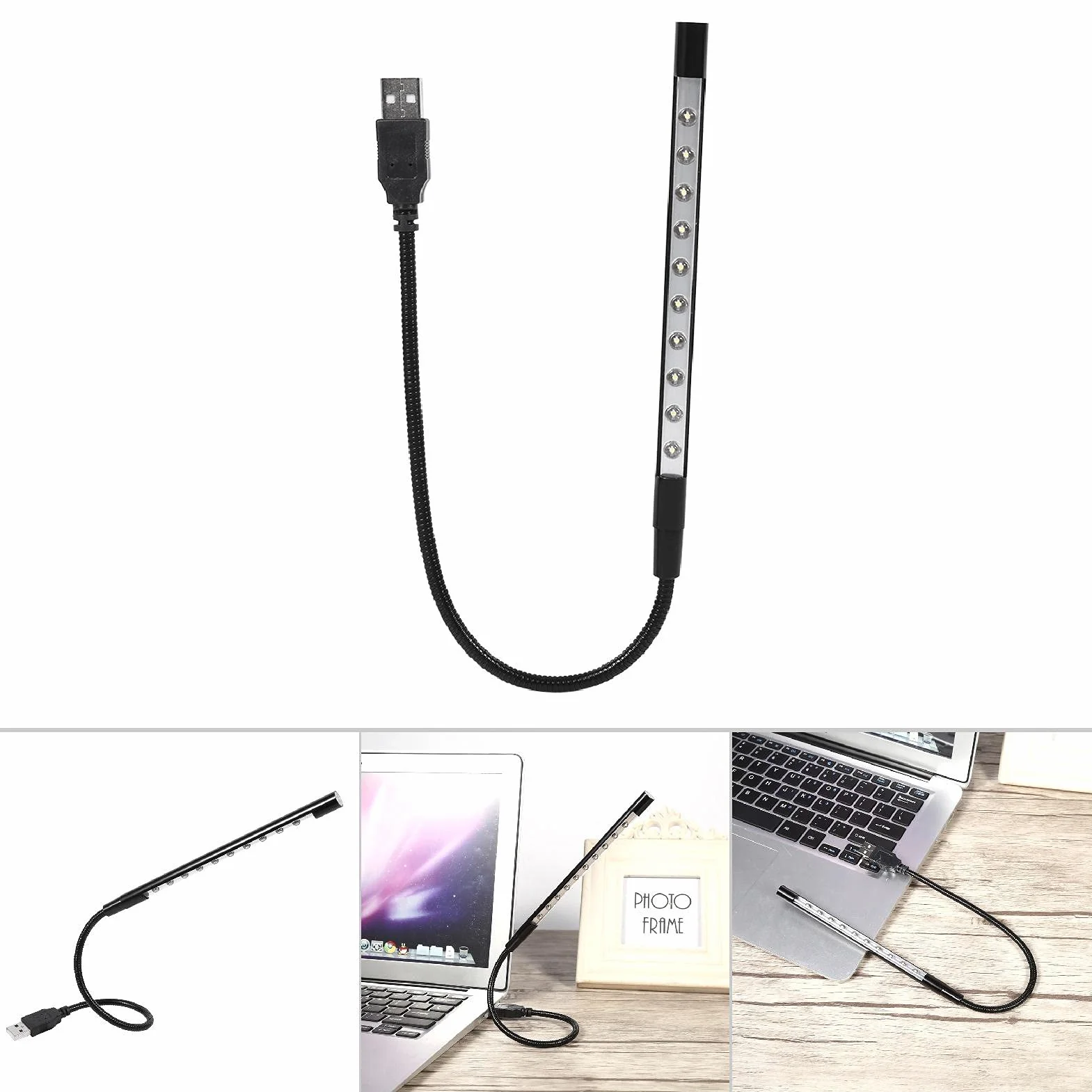 Klawiatura USB z lampką do czytania, 10 mini LED, elastyczna szyja łabędzia, przenośna