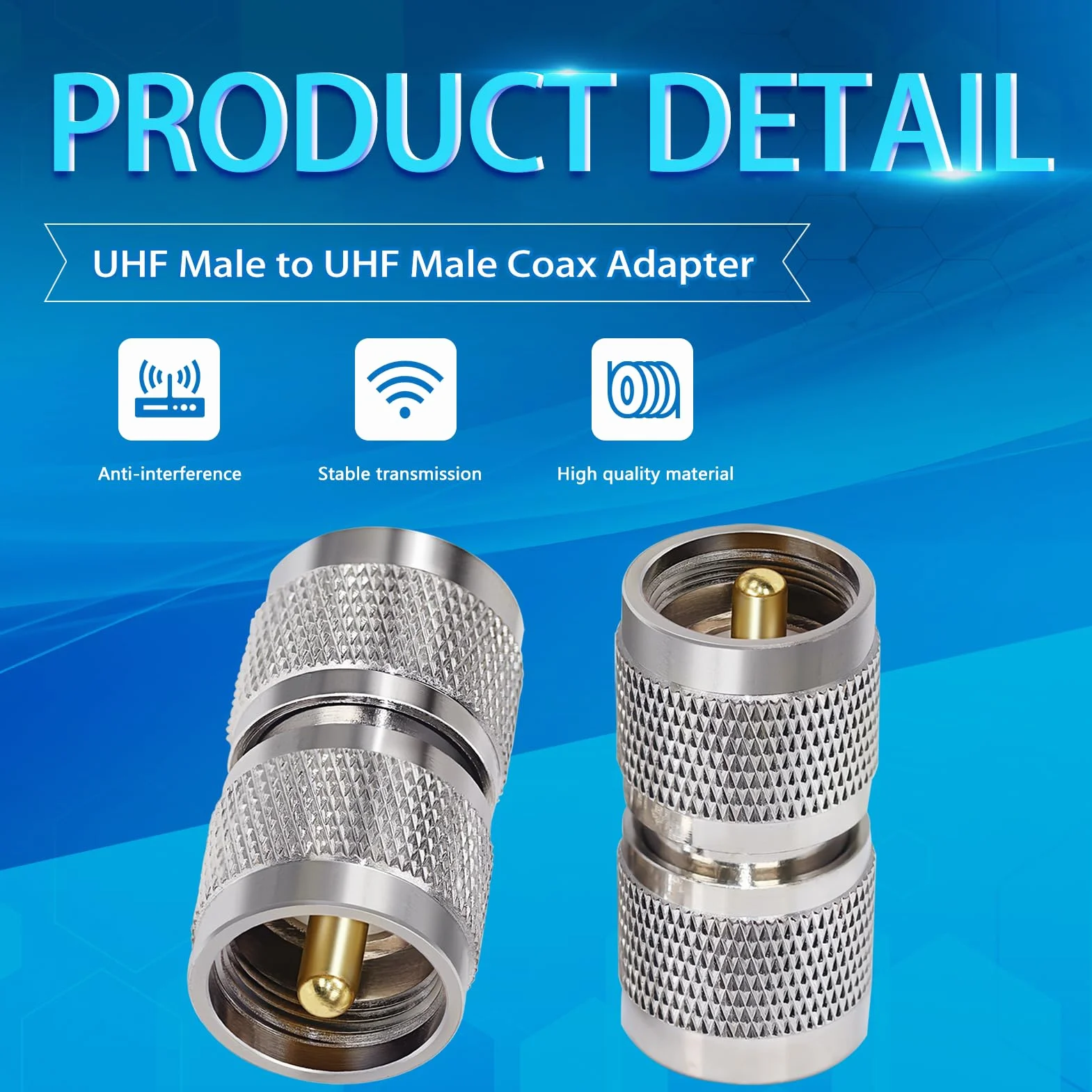 Wtyczka koncentryczna UHF TUOLNK PL259 Wtyczka UHF do wtyczki UHF Adapter koncentryczny PL-259 Wtyczka do kabla przedłużającego 2szt