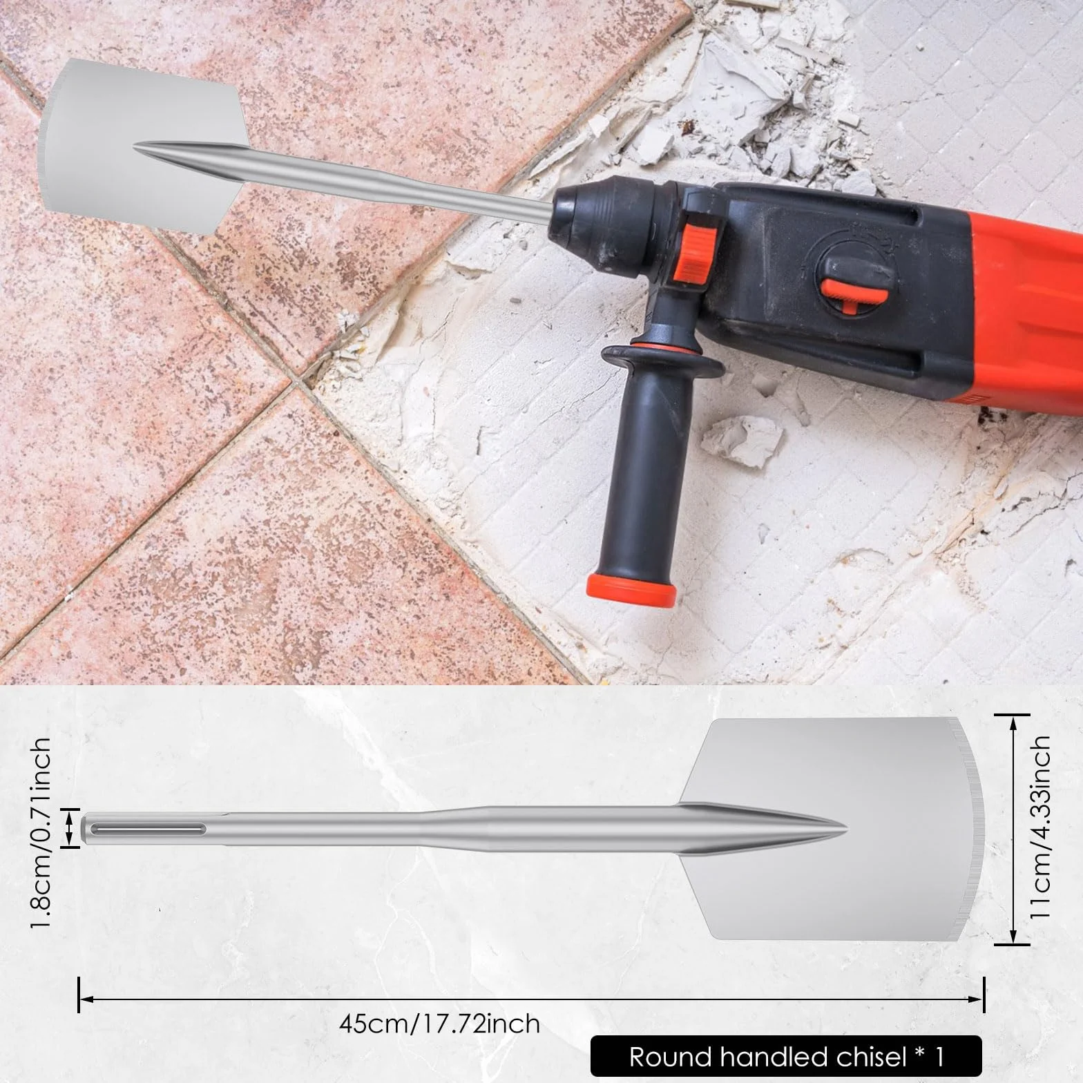 SDS Max szufla do błota, 450 x 110 mm, uchwyt SDS Max, do wiertarki, młotowiertarki, dłuta, walizka z tworzywa sztucznego, może być używana do kopania żwiru, zamarzniętego podłoża i asfaltu (1
