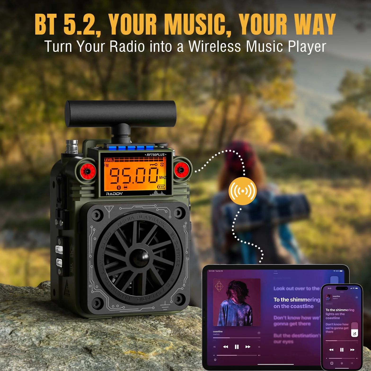 Raddy RF750 Plus AM FM SW radio krótkofalowe przenośne z aplikacją 297 stacji wymienny akumulator