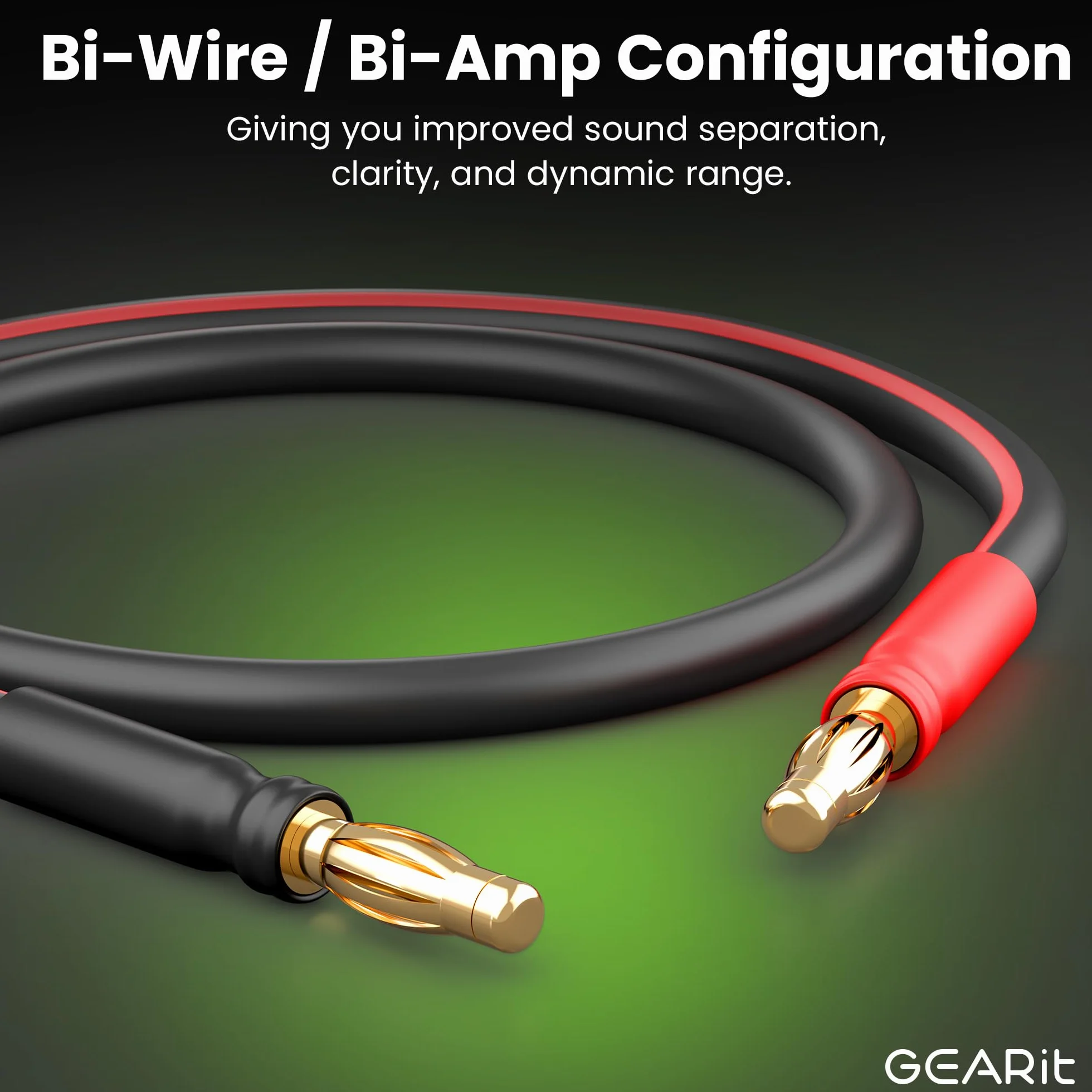 GearIT Kabel głośnikowy 14 AWG z wtyczkami bananowymi do Bi-Wire HiFi