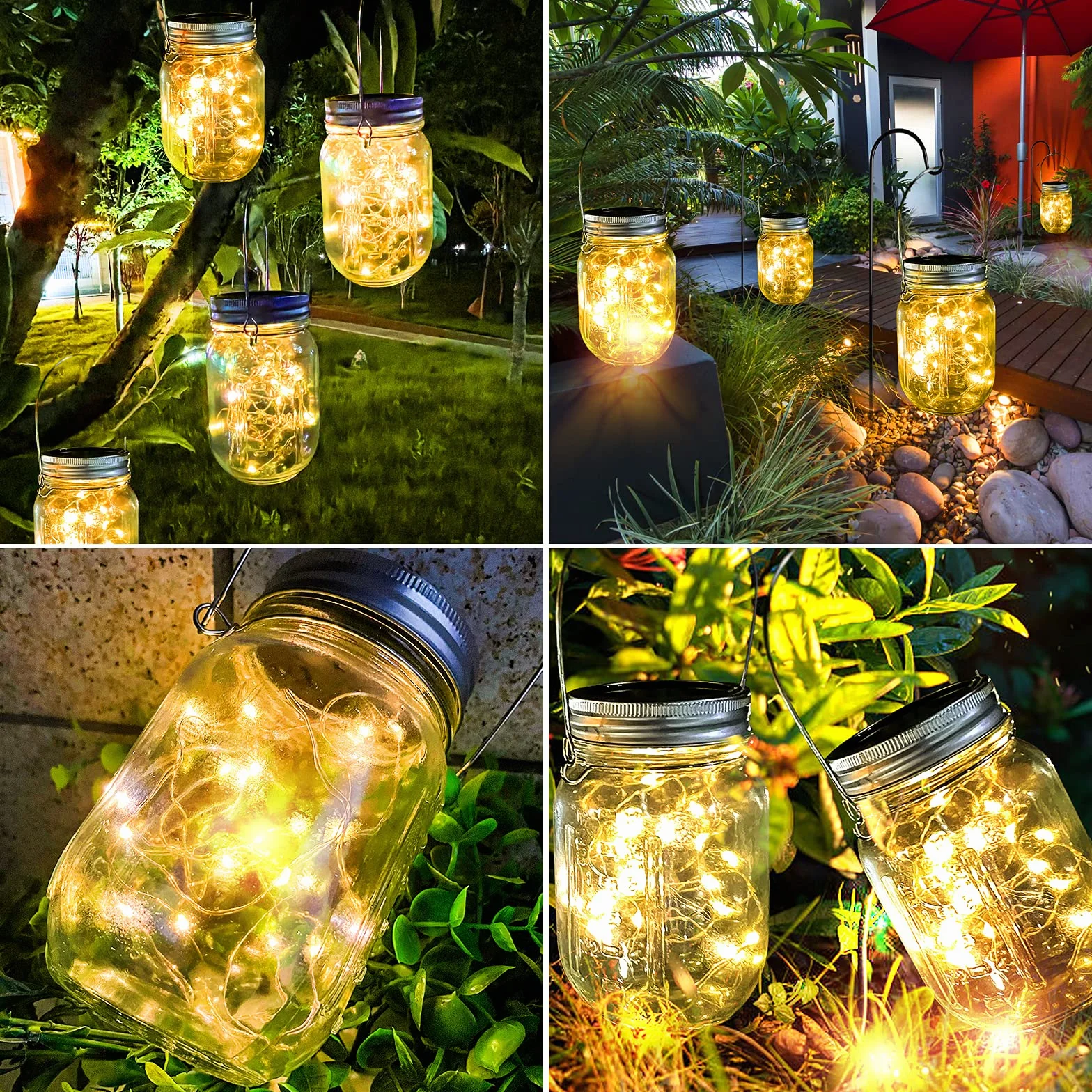 XVZ Lampa solarna do ogrodu, [6 sztuk] Solar 20 diod LED, szkło na przetwory, wodoszczelne, do użytku na zewnątrz, na wesele, imprezę, do stołu, na drzewko (ciepła biel)