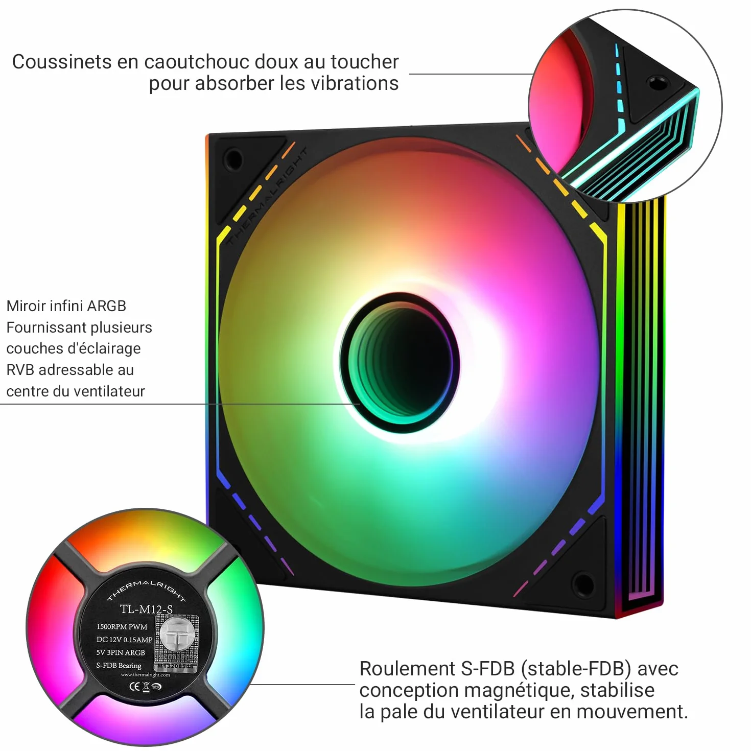 TR TL-M12-S Wentylator do obudowy procesora, 120 mm, efekt świetlny ARGB, 4-pinowy PWM cichy wentylator komputerowy, do CPU Liquid Cooler i CPU Air Cooler, cichy wentylator ARGB PC (120 mm, czarny)
