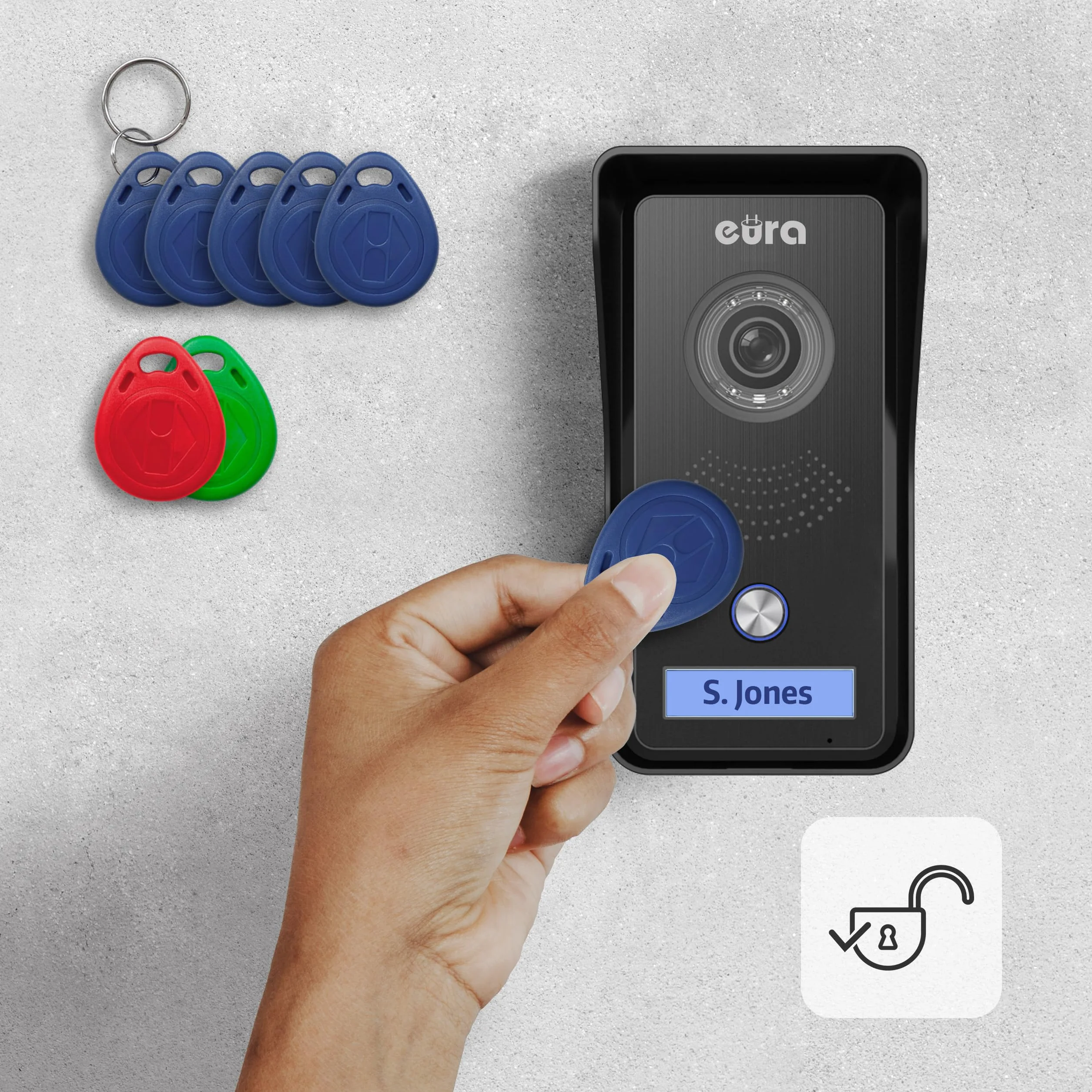 Eura VDP-76A3 Alpha wideodomofon 4-przewodowy, kolorowy monitor 7", RFID, pamięć obrazu, 2 wejścia, biały
