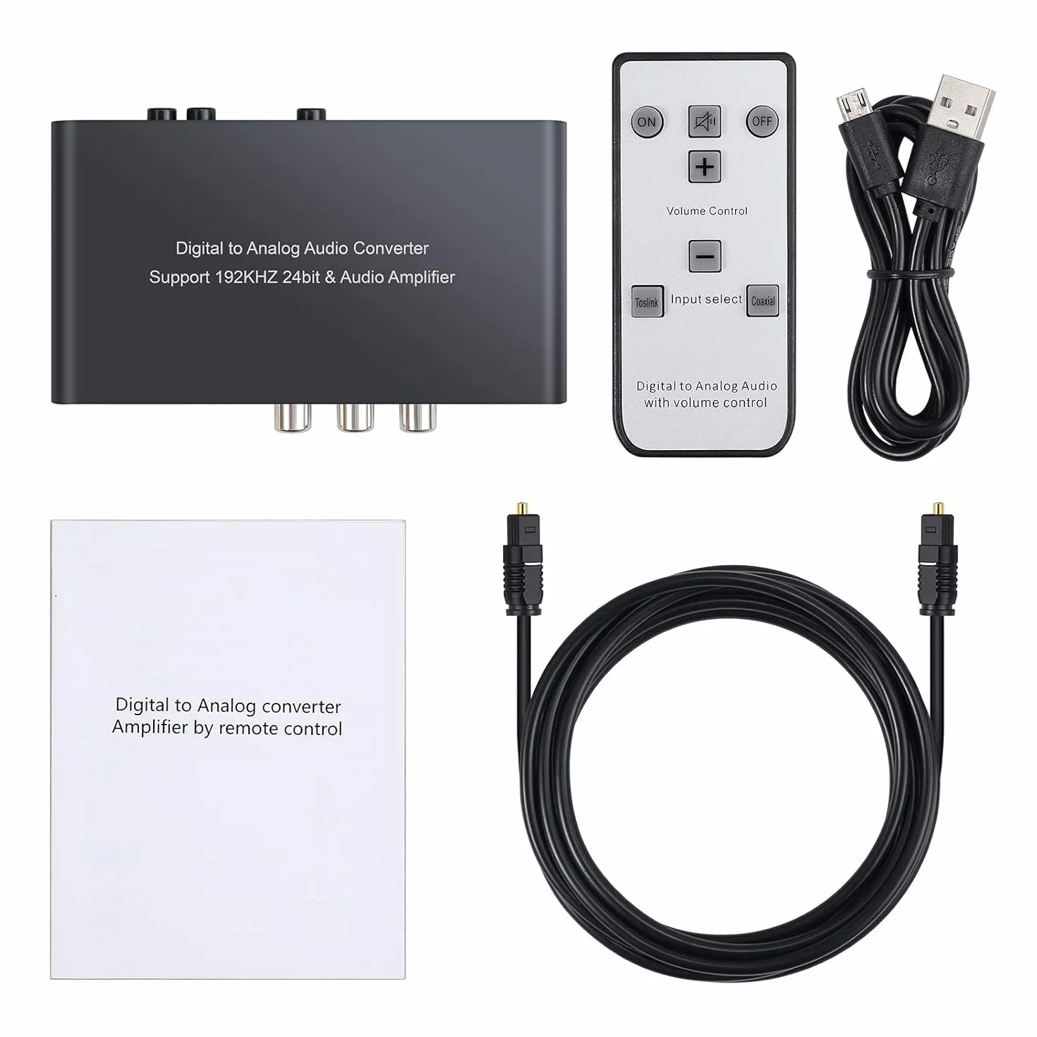 Neoteck Konwerter DAC 192 kHz cyfrowy na analogowy audio Toslink RCA 3,5 mm