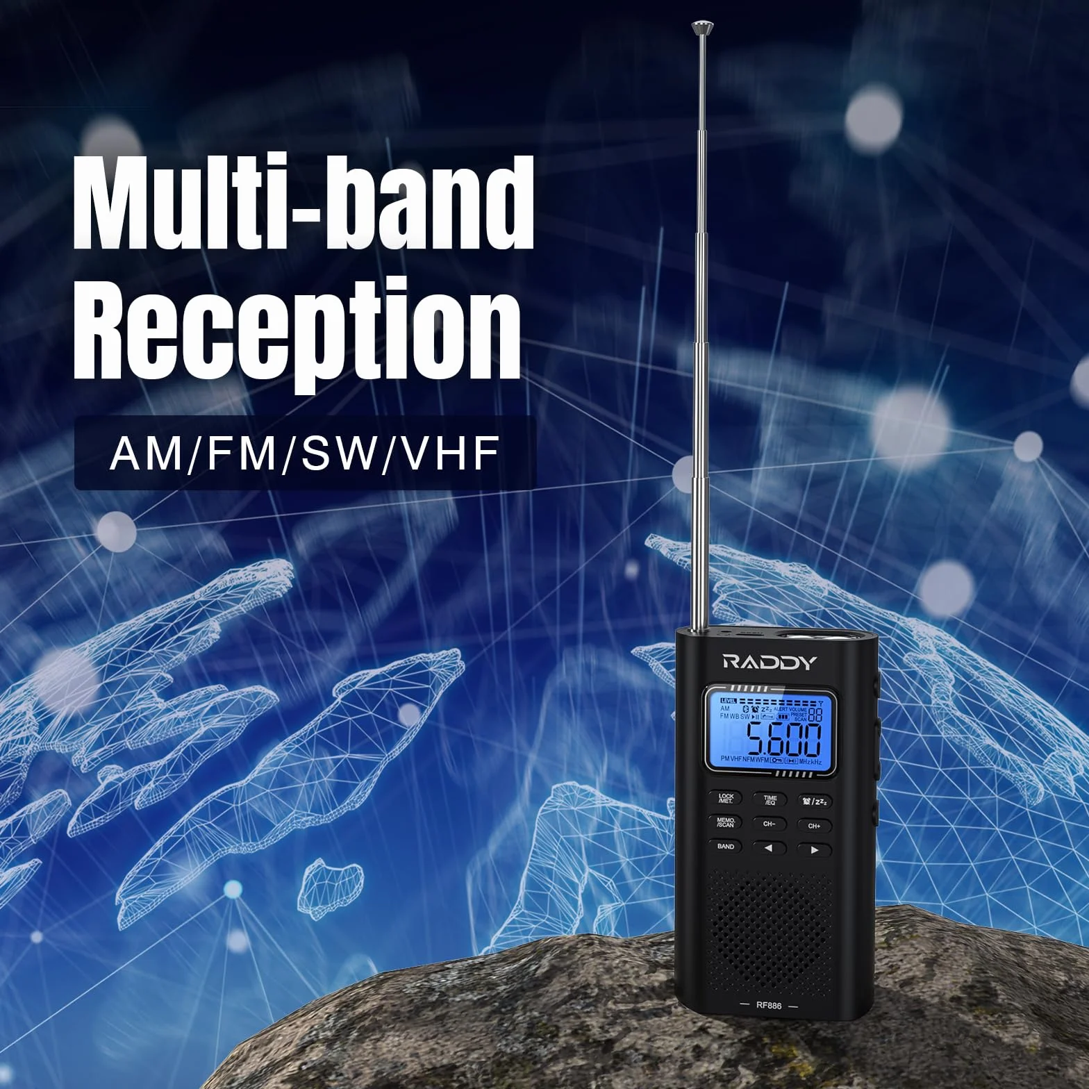 Raddy RF886 Przenośne radio krótkofalowe AM/FM/SW/UKW z głośnikiem BT i anteną 3m