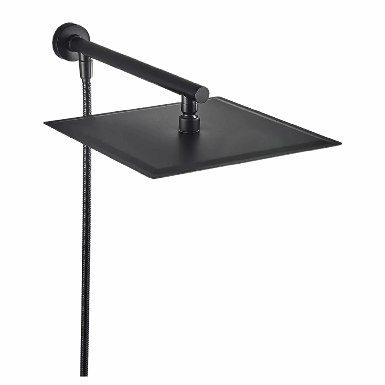 Matowa czarna głowica prysznicowa ze stali nierdzewnej do łazienki, montowana na ścianie, zawiera wąż mosiężny 150 cm, nowoczesny design, wysokociśnieniowy przepływ wody