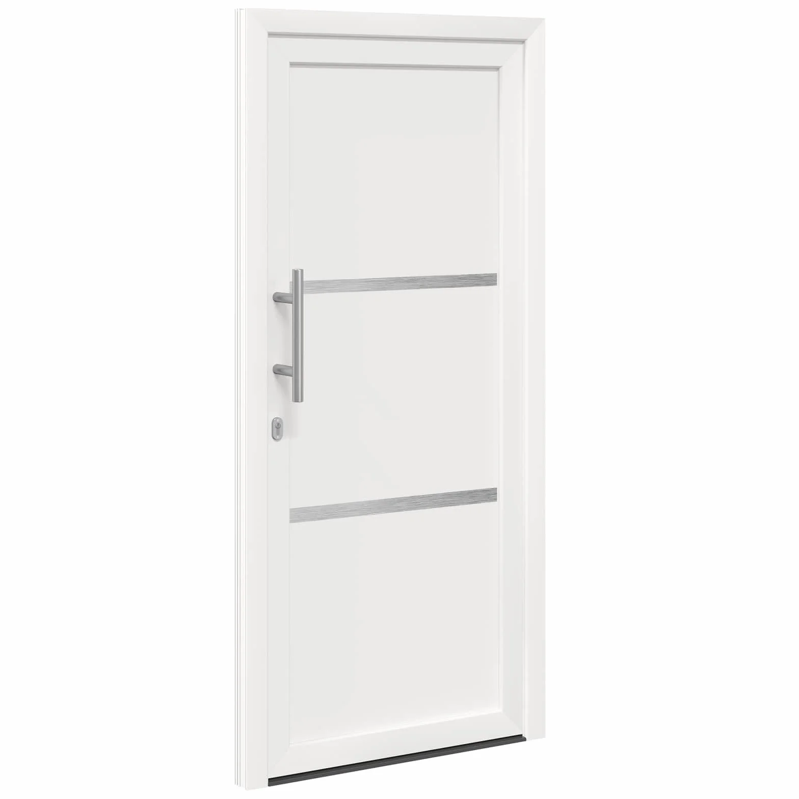 Białe drzwi przednie z PCW, 98 x 200 cm, drzwi wejściowe ze szklanymi wkładkami, zawiasami i okuciami, do domu, na korytarz, do użytku wewnątrz i na zewnątrz, łatwa pielęgnacja i trwałość