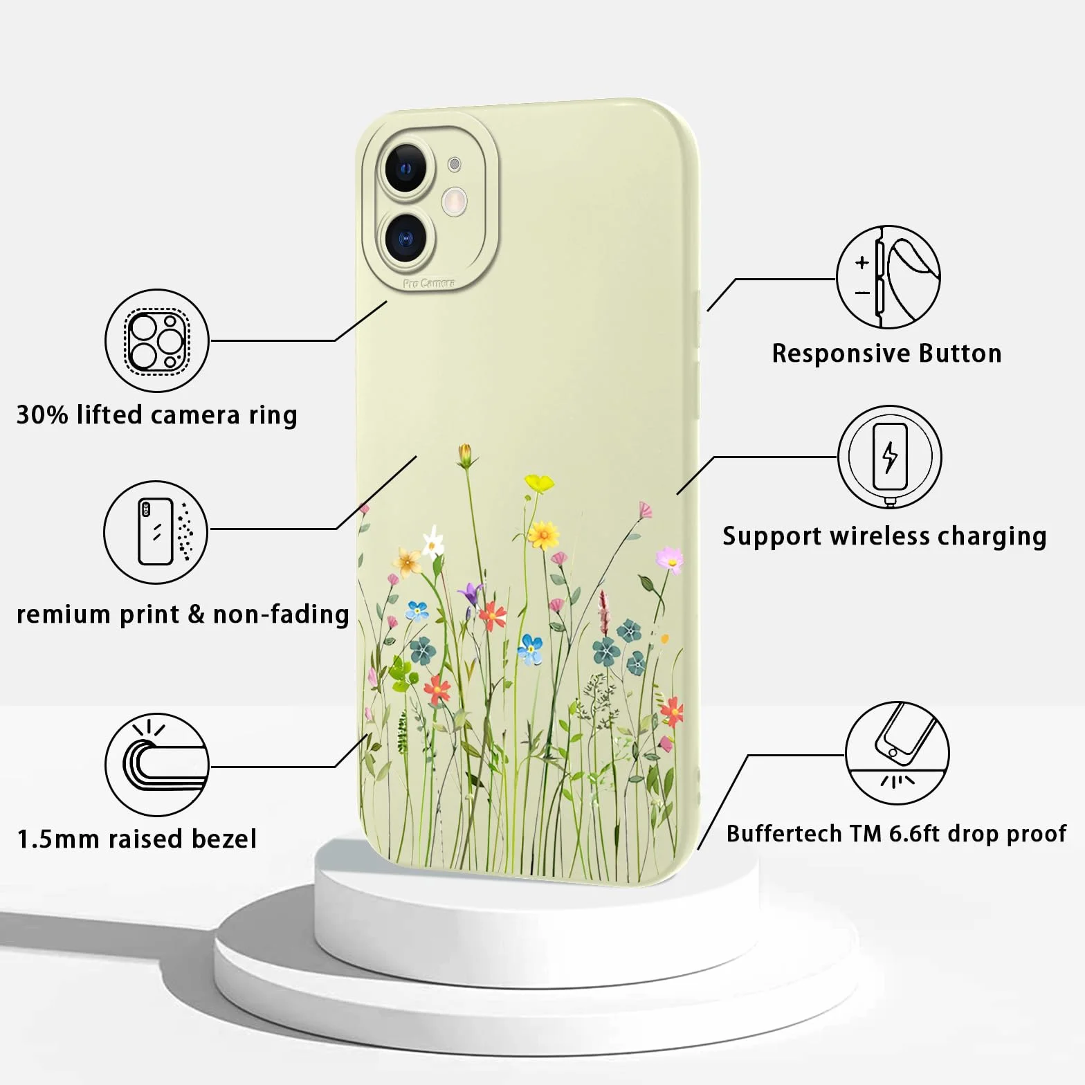Smycz do iPhone'a 12 6.1", etui silikonowe TPU z kwiatami, ochronny futerał