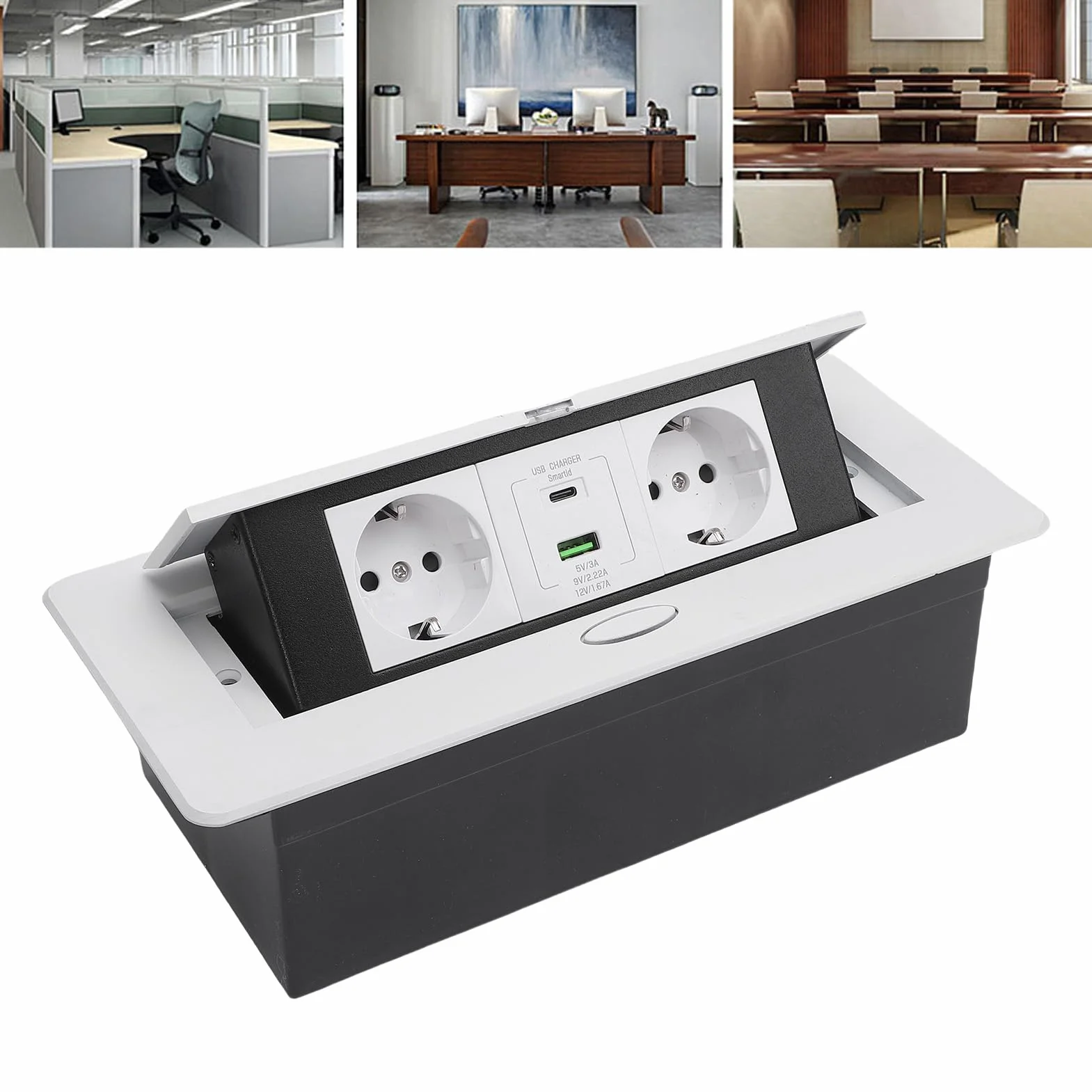 Generic Wpuszczana Skrzynka Gniazdkowa do Komputerów Stacjonarnych Wodoodporny Koncentrator Zasilający Elegancki 2-bolcowy i Gniazdo USB Typu C do Domowego Biura, Matowobiały
