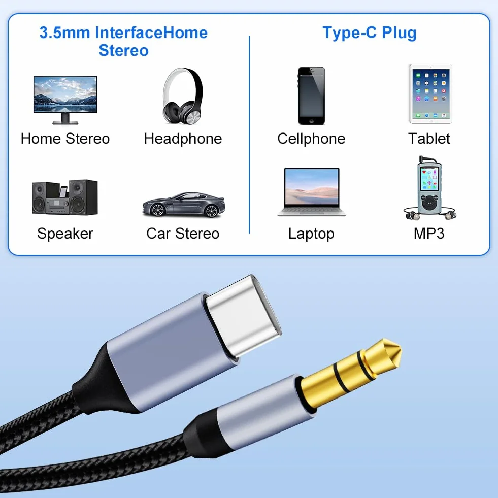 AXFEE kabel USB C do jack 3,5mm 1M adapter audio dla Huawei P40, Galaxy S23, Xiaomi 8