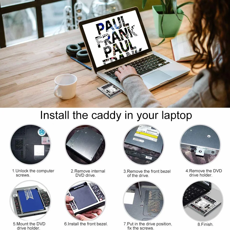 Rama dysku SSD/HDD 9,5 mm SATA 2nd HDD do ASUS ACER HP Dell Benq Sony