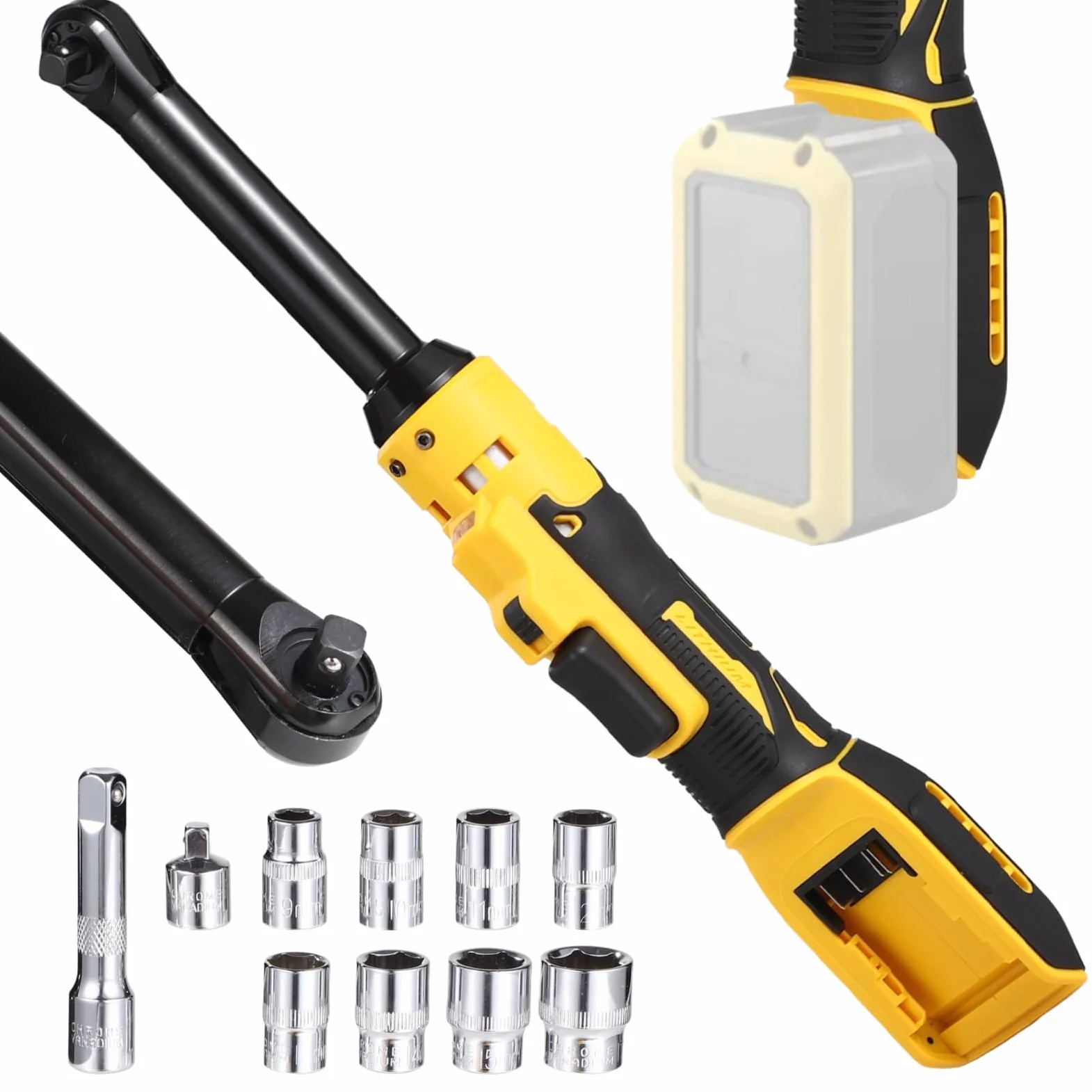 Zestaw bezprzewodowych kluczy grzechotkowych 3/20.3 cm, kompatybilny z akumulatorem DEWALT 21 V, przedłużona głowica 15 cm, elektryczne narzędzie grzechotkowe do naprawy samochodów, z adapterem 1/10.2