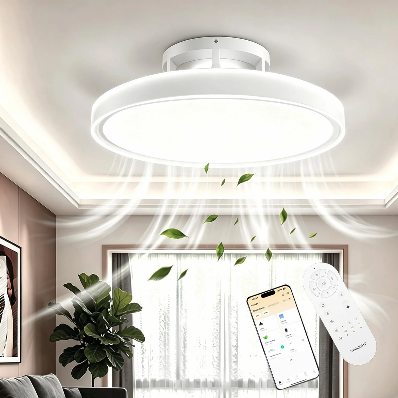 YEELIGHT Wentylator Sufitowy Z Oświetleniem LED 74 W, Ściemniana Lampa Sufitowa Z Wentylatorem, 6 Prędkości, Pilot, Timer, Tryb Lato/Zima, Cicha Praca, Do Sypialni I Salonu