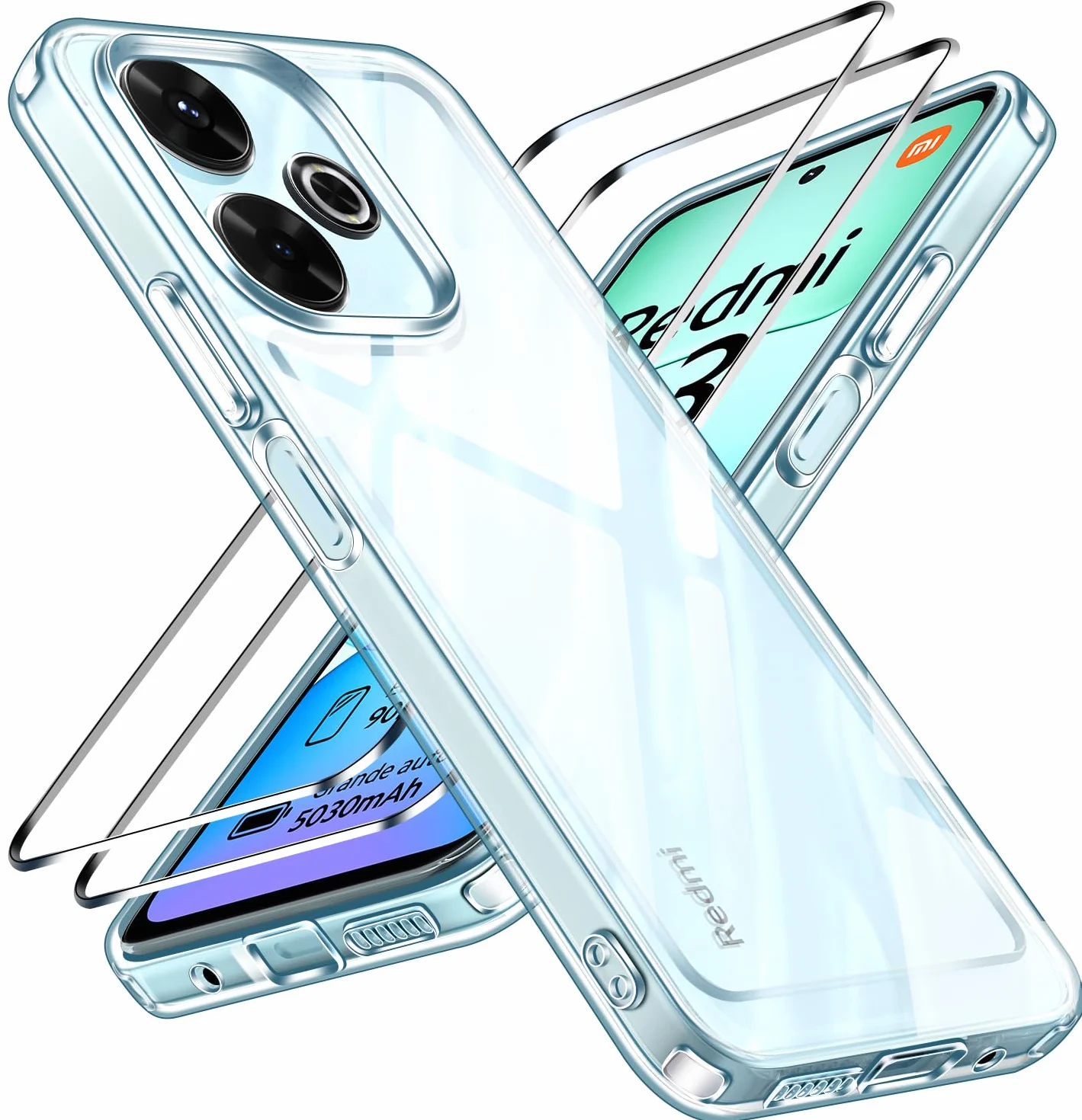 ivoler Etui antyjasnożółte do Xiaomi Redmi 13 4G/ Poco M6 4G z 2 sztukami szkła hartowanego [ochrona wojskowa] Odporne na wstrząsy przezroczyste, odporne na wstrząsy etui ochronne ochrona przed