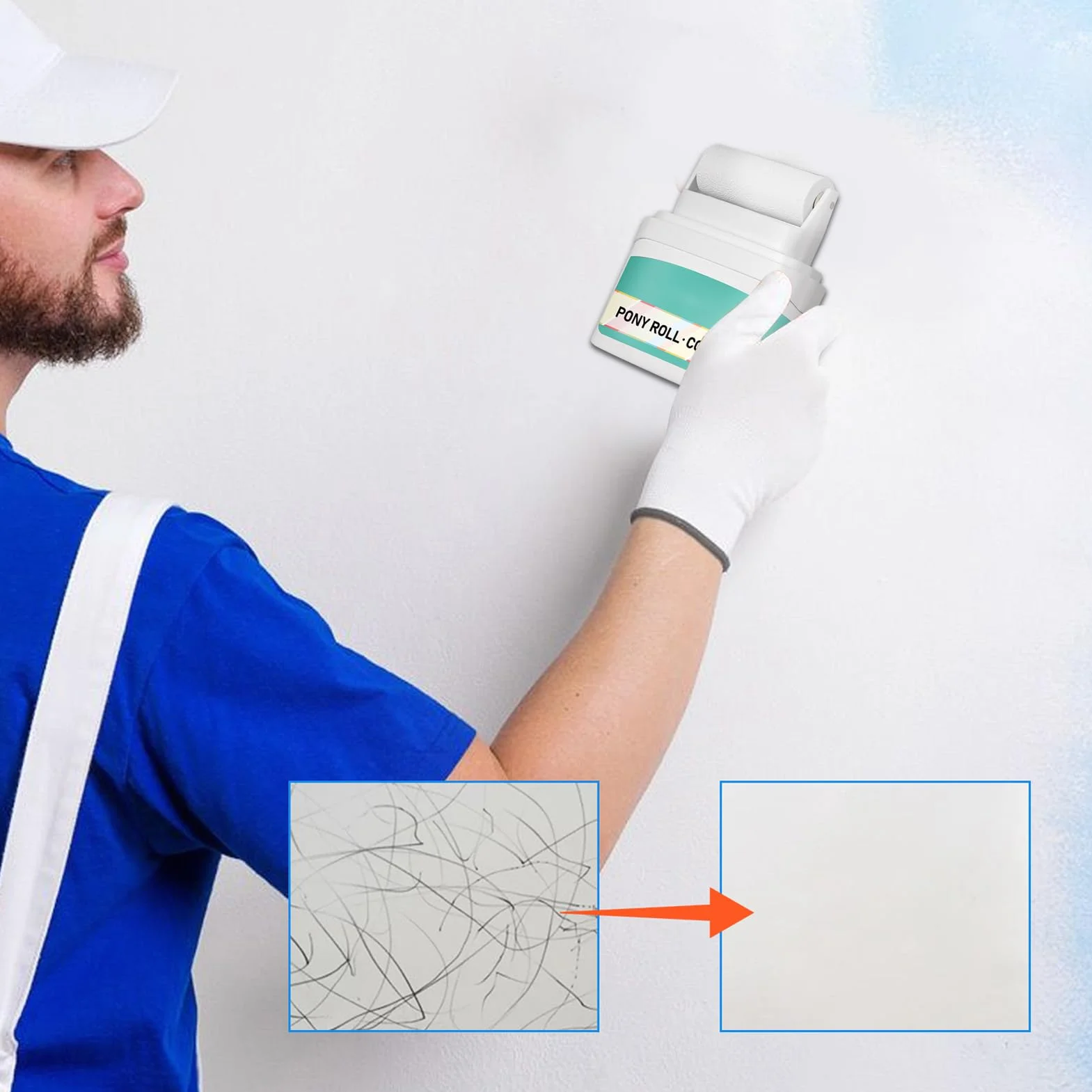 Wall Rolling Paint, House Facade Roller Paint, 2.91x2.2x1.1 Water Based White Repair, Compact and Easy to Use, Integrated Coating Roll for Cleaning Stains & Graffiti