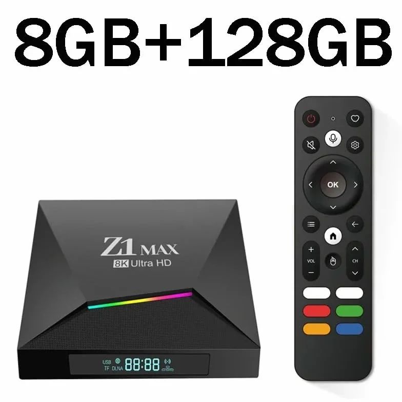 Z1 MAX Ultra HD Android TV Box – Android 15, 4G, Allwinner H618, 8 GB 128 GB, 8K 4K UHD, Dual WiFi 5G/2.4G, Bluetooth 5.0, sterowanie głosowe