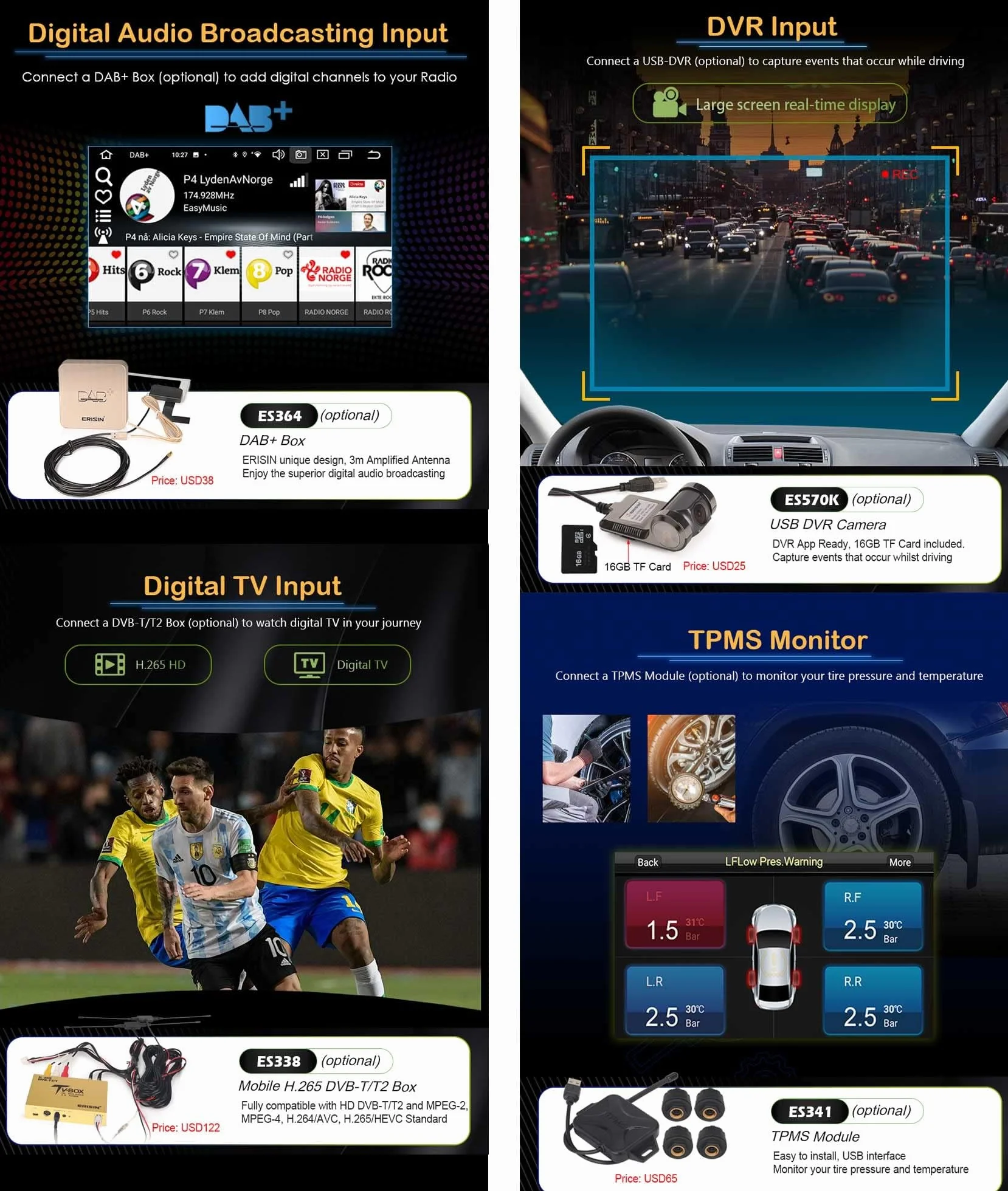 erisin Radio Samochodowe Android 14 8 rdzeni 4 GB 64 GB GPS DSP Bluetooth 5.0 WiFi DAB+ Carplay do FIAT Grande Punto Linea