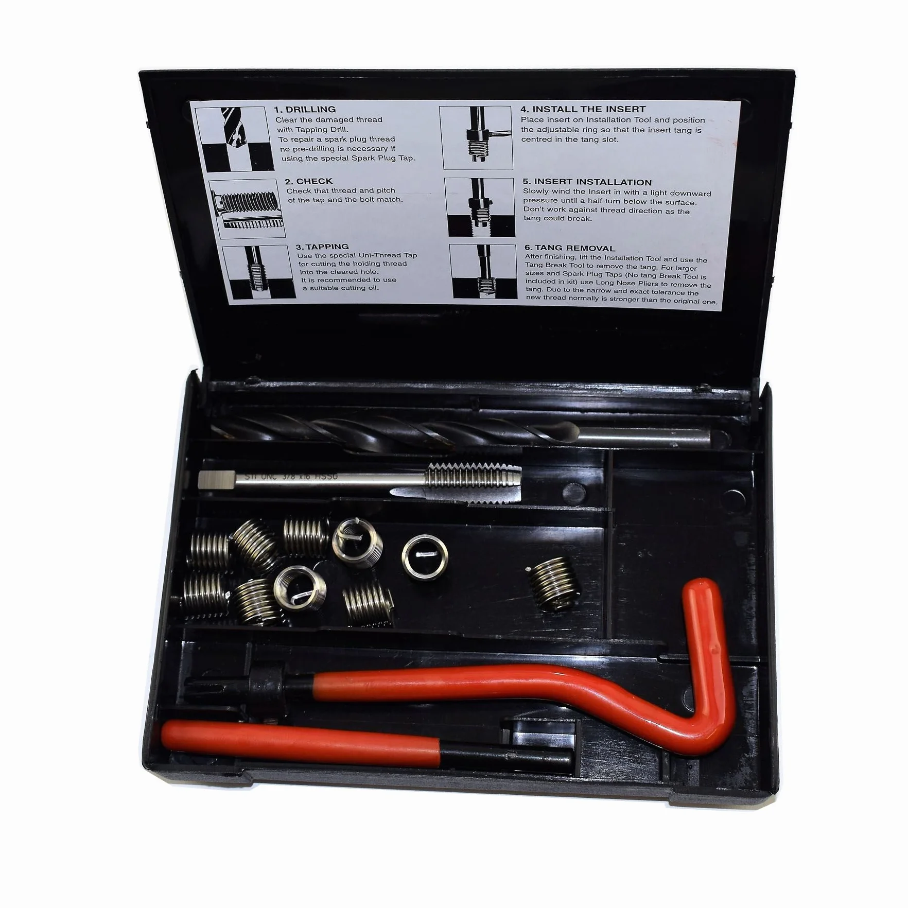 AB Tools-Uninitt 3/8" x 16 UNC cesarski zestaw frezów naprawczych do kranu Helicoil uszkodzone nici 14 szt. zestaw