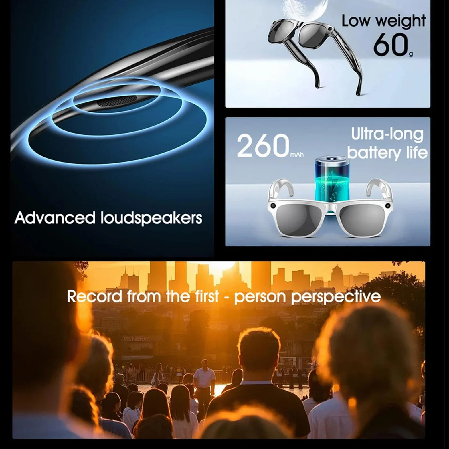 Tosuny Inteligentne Okulary z kamerą 4K Bluetooth 5.4 Tłumaczenie AI Asystent Głosowy (Czarne)
