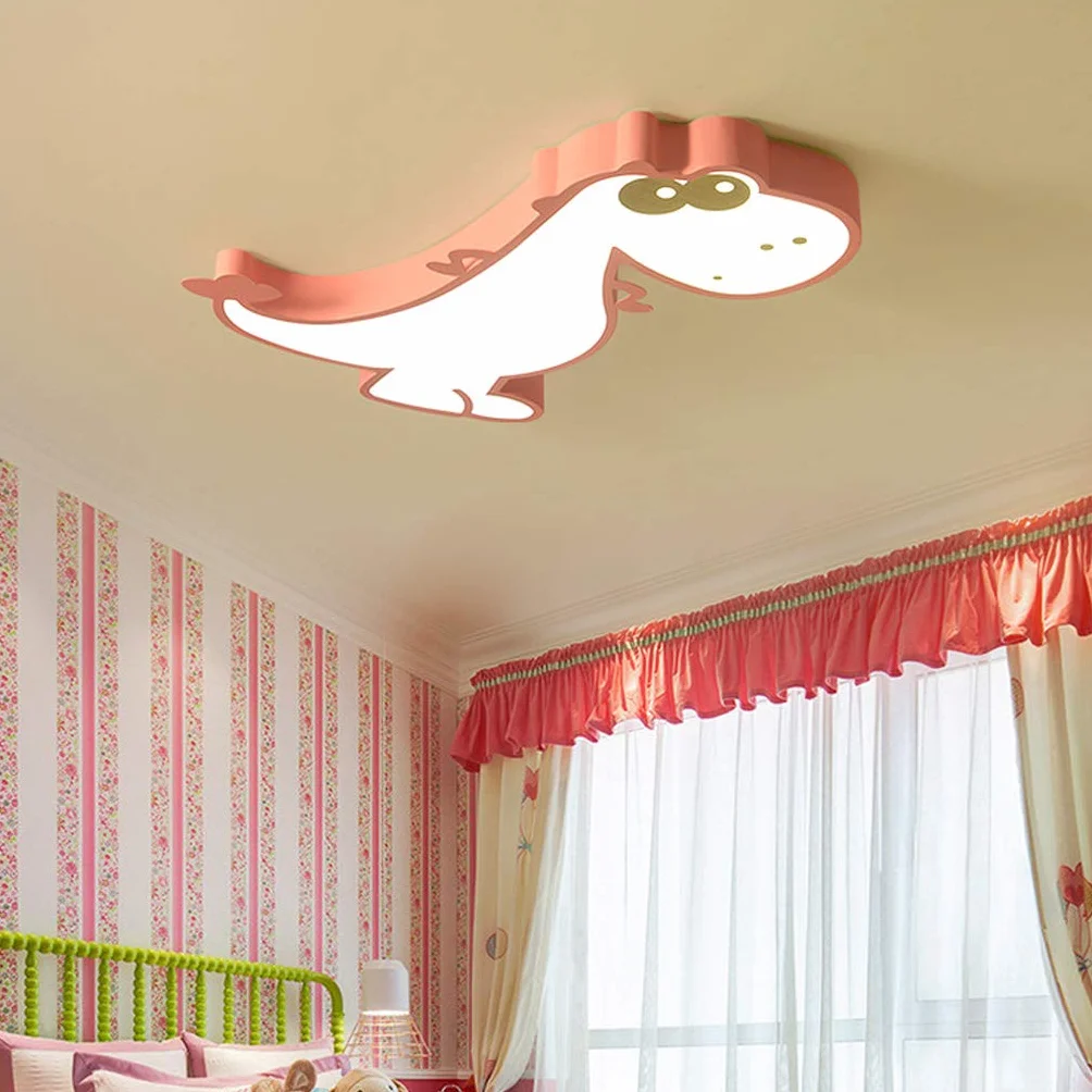 Lampa sufitowa LED, dinozaur, dla chłopców, sypialni, nowoczesna dekoracja wnętrza, żyrandol, do przedszkola, kreatywna lampa sufitowa, do salonu, sypialni, pokoju dziecięcego, 48 cm/różowa