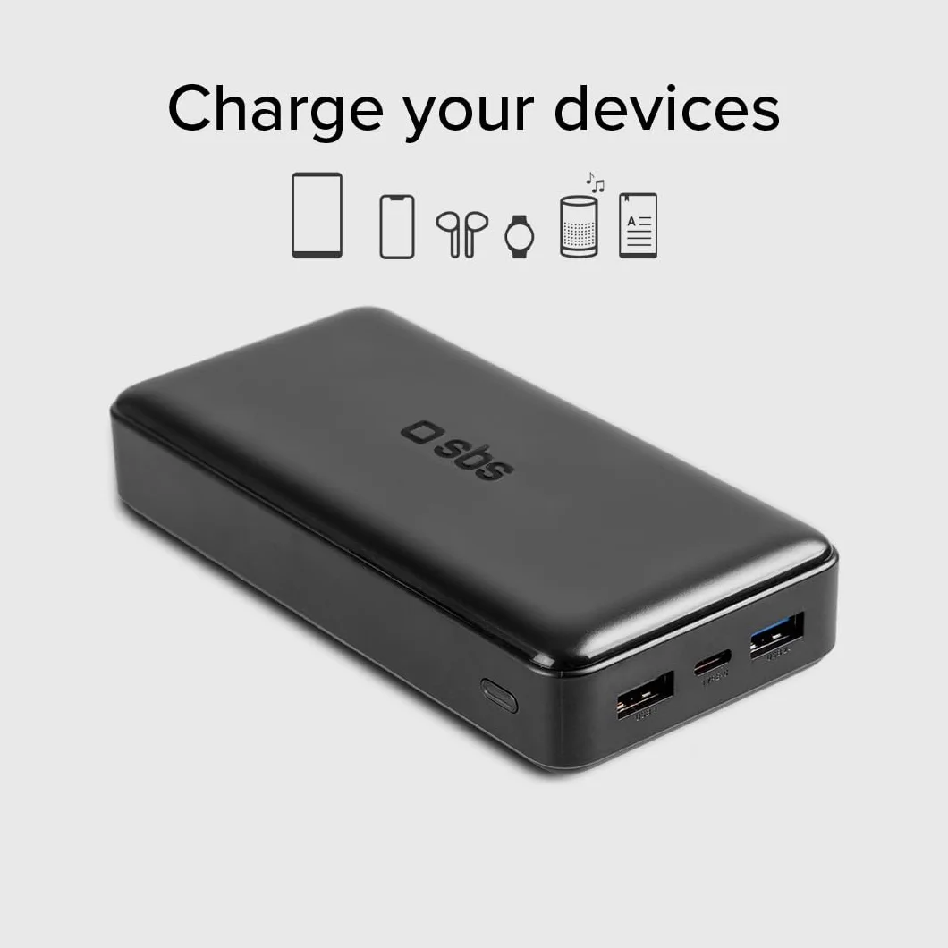 SBS PowerBank 20K SLIM 20000mAh Power Bank Szybkie Ładowanie USB-C USB-A Czarny