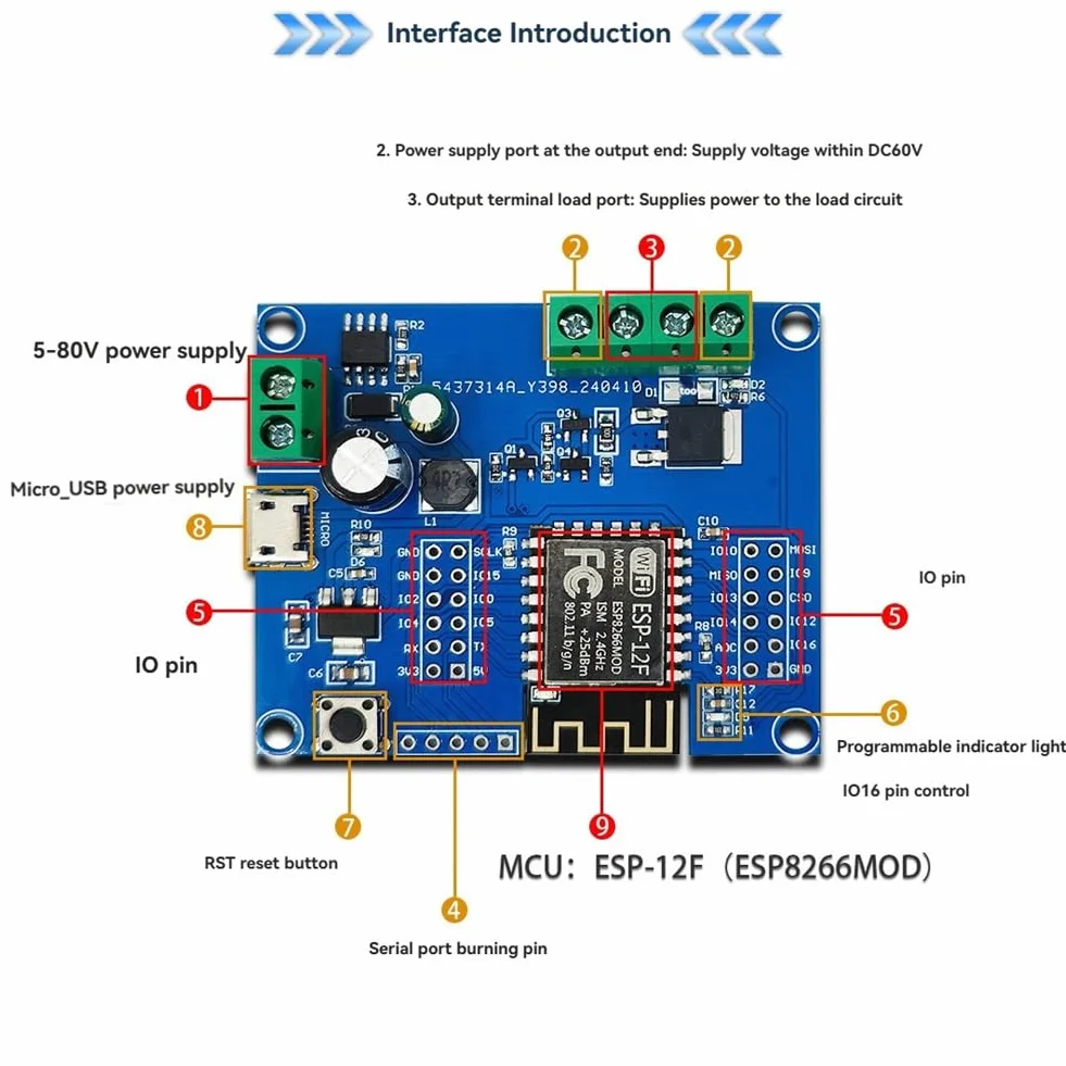 ESP8266 WIFI pojedynczy przekaźnik moduł sterujący przełącznikiem MOS ESP-12F płytka rozwojowa port USB zasilacz