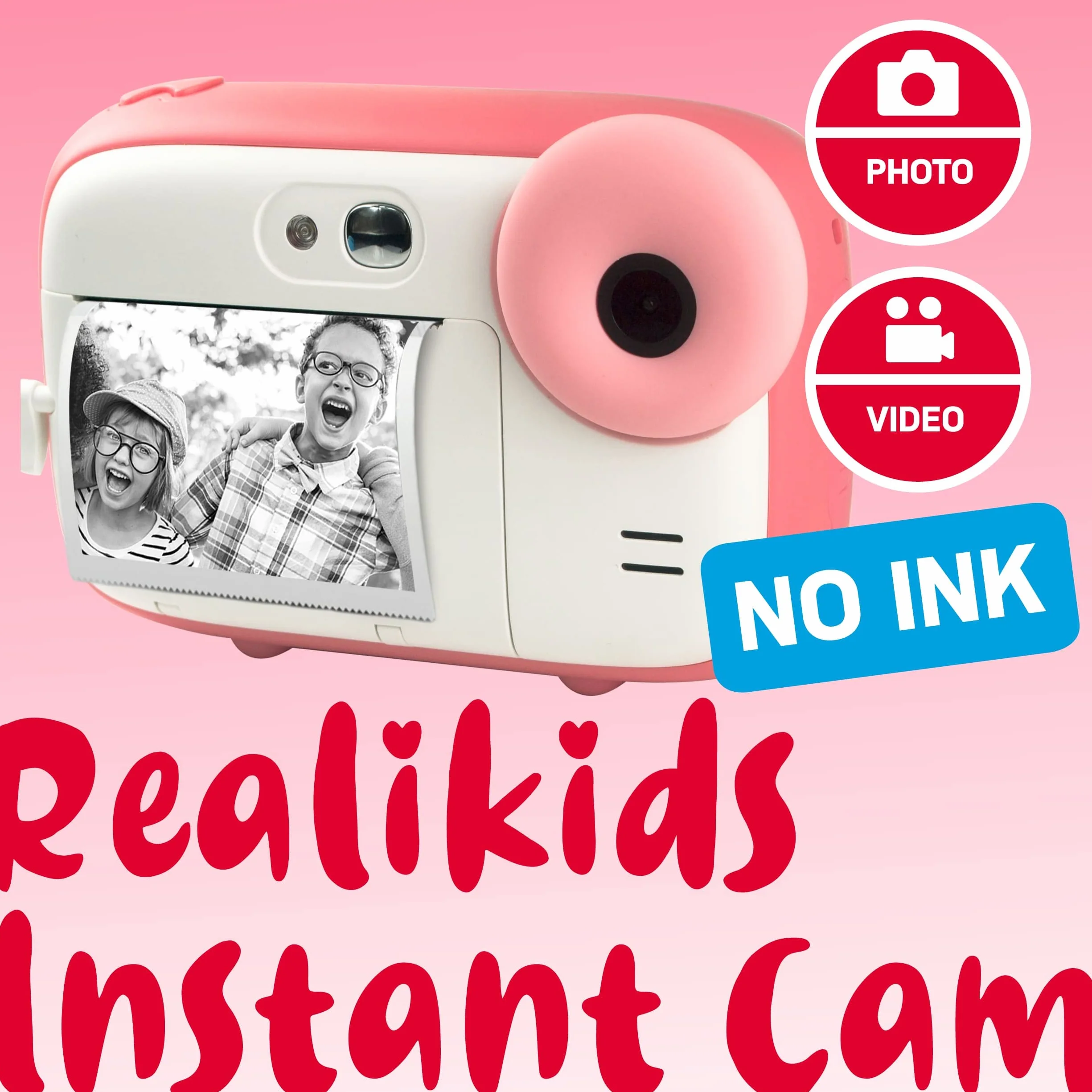 AGFA PHOTO Pakiet Realikids Instant Cam + 1 karta Micro SD 32GB - natychmiastowa kamera dla dzieci, 2,4-calowy wyświetlacz LCD, bateria litowa, lusterko do selfie i filtr fotograficzny - różowy