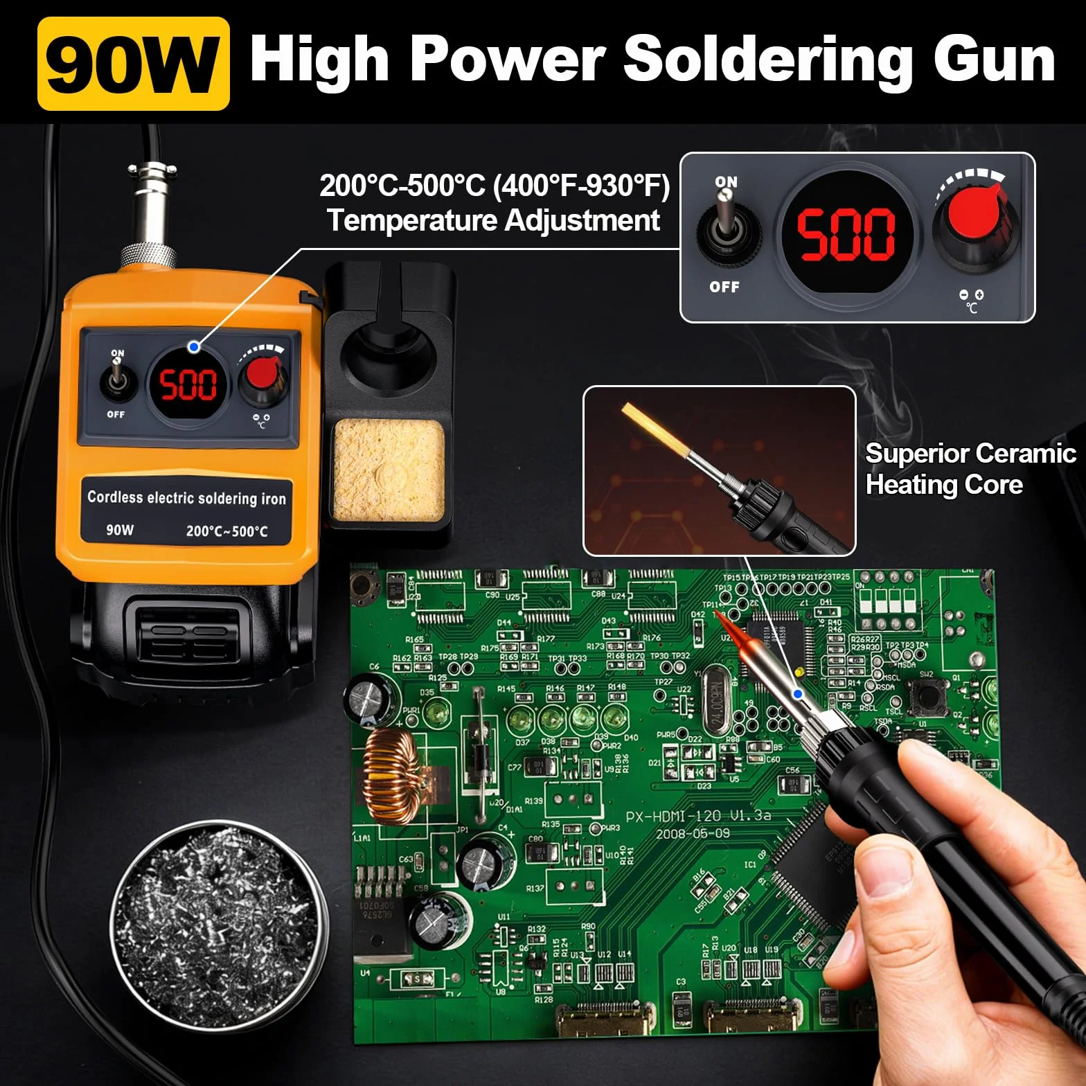 Bezprzewodowy zestaw lutownicy do lutownicy Dewalt 18 V 54 V, 75 W LED cyfrowa lutownica z 5 końcówkami, drut lutowniczy 50 g dla każdego miłośnika hobby (bateria nie jest dołączona)