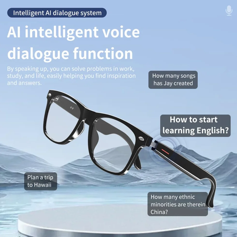 Inteligentne okulary AI dla mężczyzn/kobiet - Bluetooth z tłumaczeniem, redukcja szumów, filtr niebieskiego światła i wymienne soczewki (czarny/niebieski/różowy) do biura / na zewnątrz - czarne