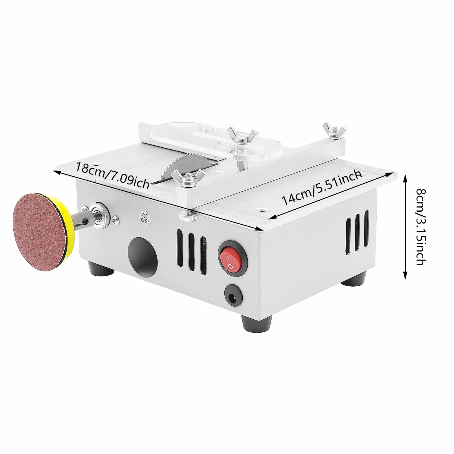 Mini stołowa pilarka tarczowa, 96 W, mała piła stołowa z 7 stopniami prędkości i 5000 obr./min, przenośna stołowa piła tarczowa do drewna, akrylu, metalu, regulowana wysokość cięcia 0,1-15 mm