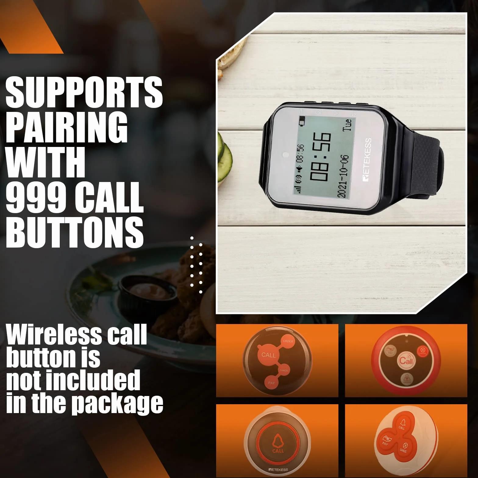 Retekess TD108 Restaurant Pager System Wywołanie Kelnera Portugalski Angielski 72H Czas Czuwania