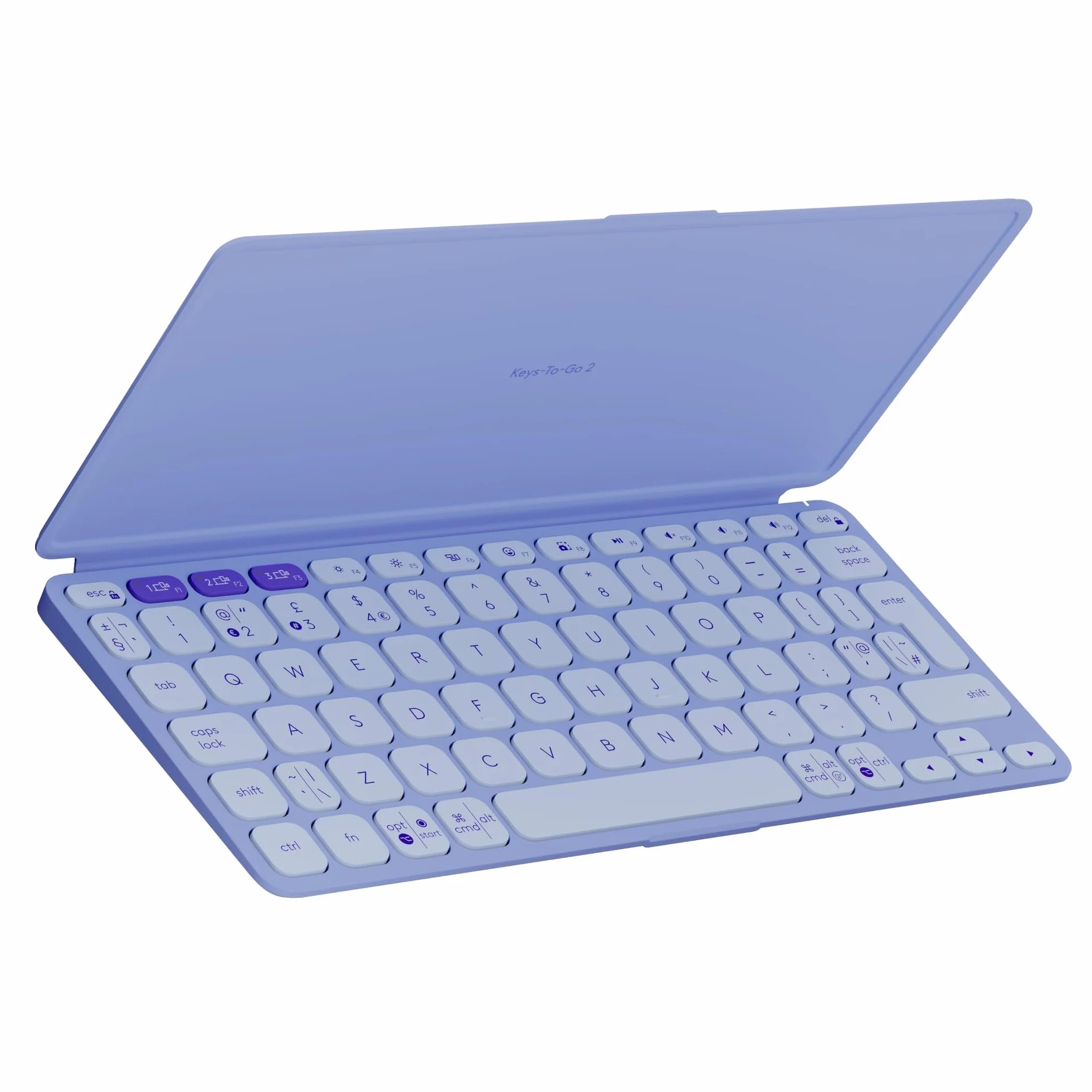 Logitech Keys-To-Go 2, przenośna klawiatura Bluetooth do tabletu z wbudowaną osłoną, smukła, bezprzewodowa do systemów Windows, Android, Linux, iPad, iPhone, Mac, Apple TV, QWERTY US INT'L - Liliowy