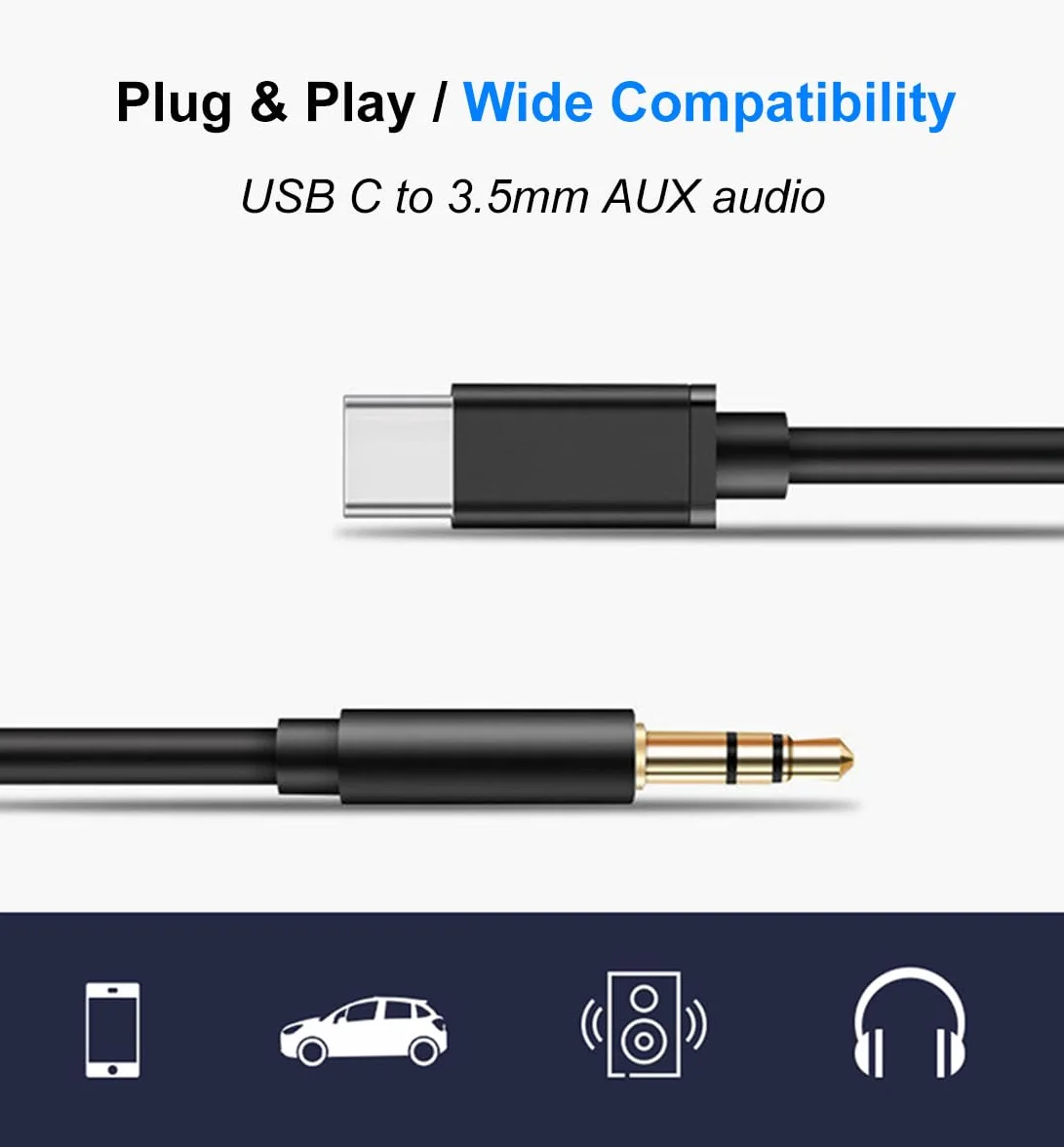 Kabel USB C na jack 3,5 mm 1 m adapter AUX do słuchawek samochodowy audio iPhone 17/16/15 iPad Samsung Galaxy S25 S24