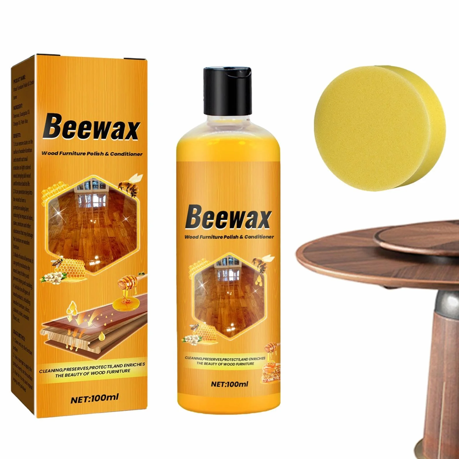 Bee’s Wax Furniture Agent, 100ml Natural Beeswax Wood, Shine and Protect Tables, Baseboards, Cabinets, Long-Lasting Fingerprint Remover