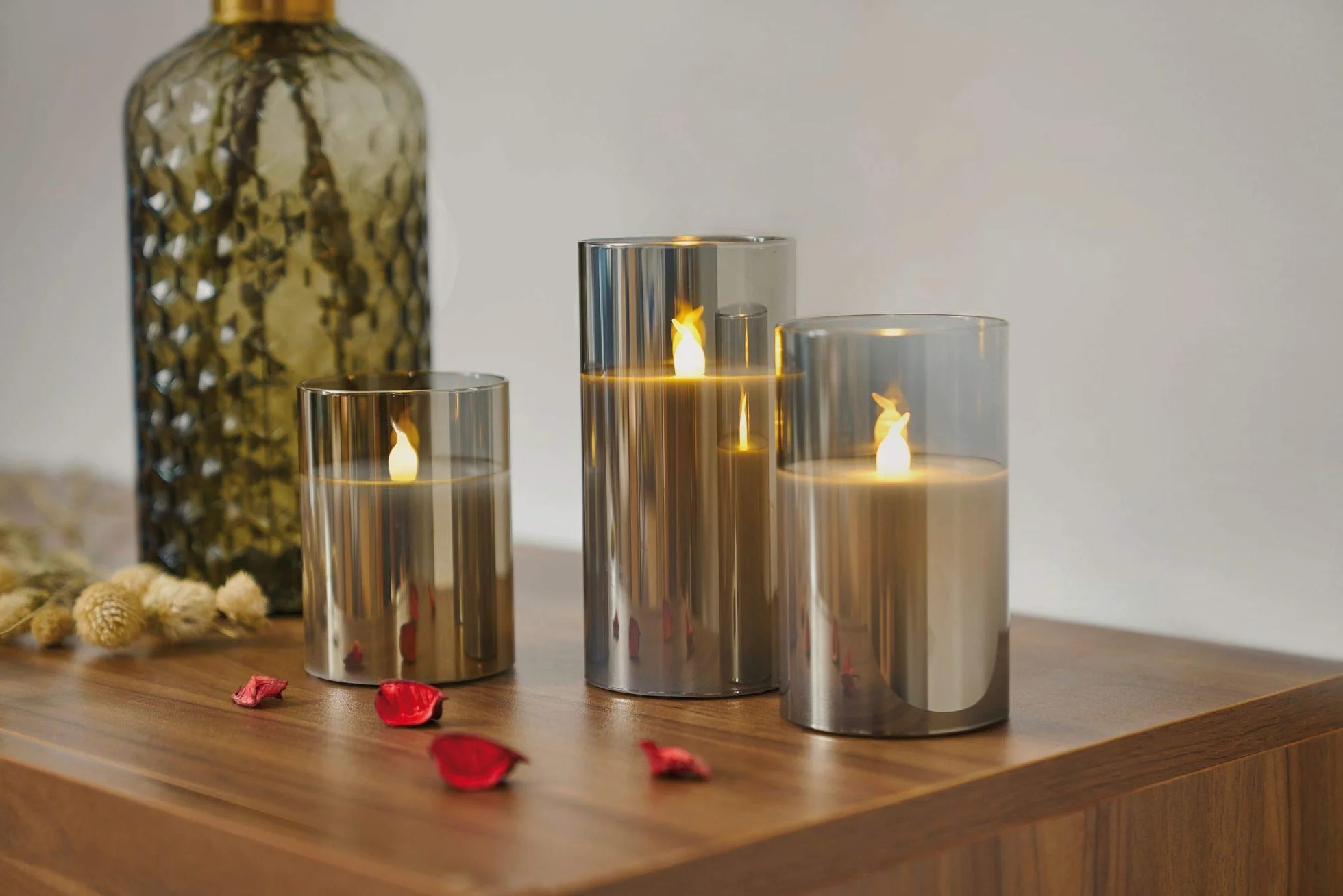 Pauleen 48026 Classy Smokey Candle 3-częściowy zestaw baterii szary/biały szkło/wosk