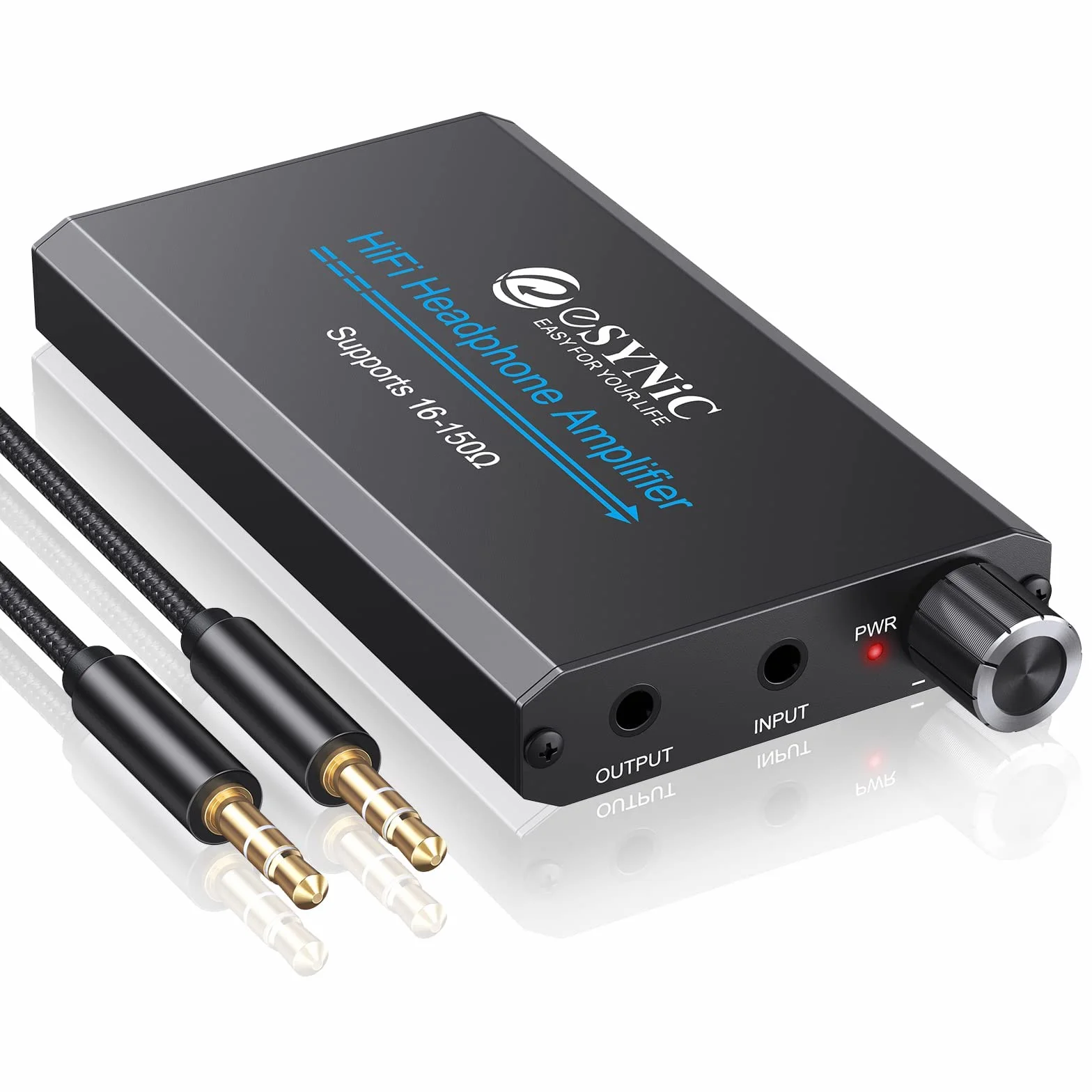 eSynic Przenośny wzmacniacz słuchawkowy, akumulator audio, cyfrowy wzmacniacz słuchawkowy HiFi, 3,5 mm, z dwustopniowym przełącznikiem wzmocnienia, kablem USB i aluminiową matową powierzchnią do