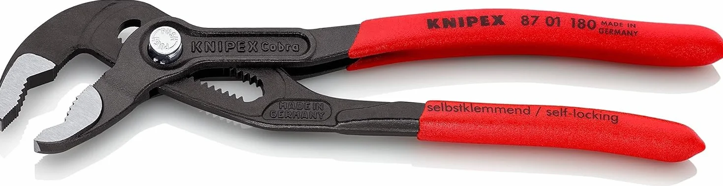 KNIPEX Cobra Szczypce nastawne do rur nowej generacji w opakowaniu z zawieszką fosforanowana, szara pokryte antypoślizgowym tworzywem, 87 01 180 SB