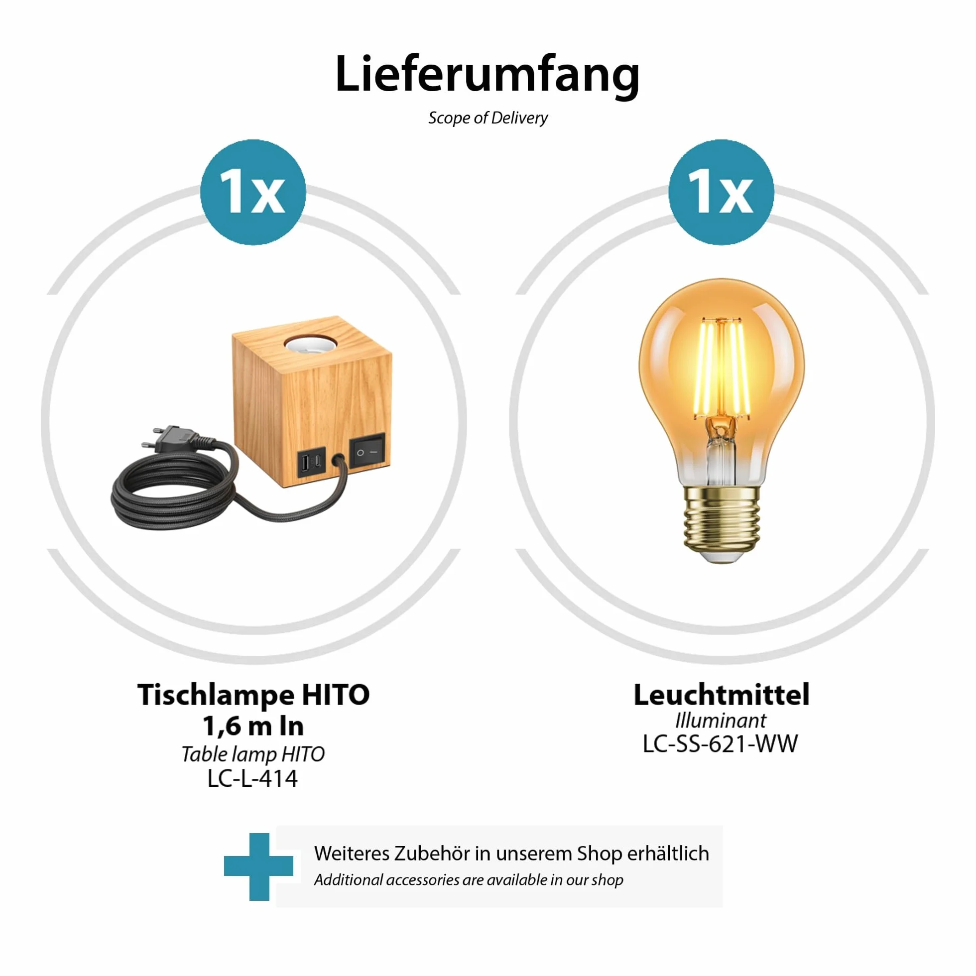 ledscom.de 2x lampa stołowa HITO, z litego drewna, prostokątna, z zasilaniem USB, w zestawie żarówka E27 w kolorze złotym, 471 lm, bardzo ciepła biel
