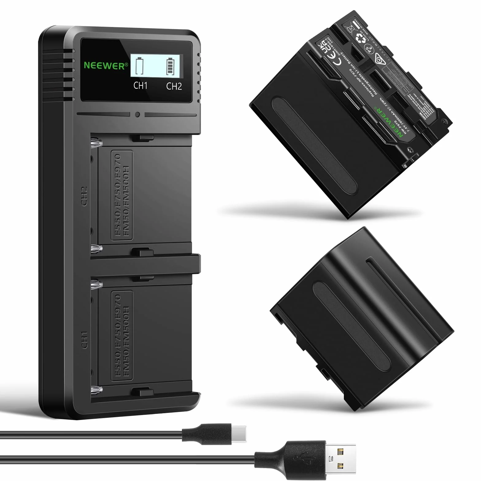 NEEWER NP-F970 7800 mAh zapasowe baterie z szybką ładowarką LCD Dual USB do Sony kamera LED monitor