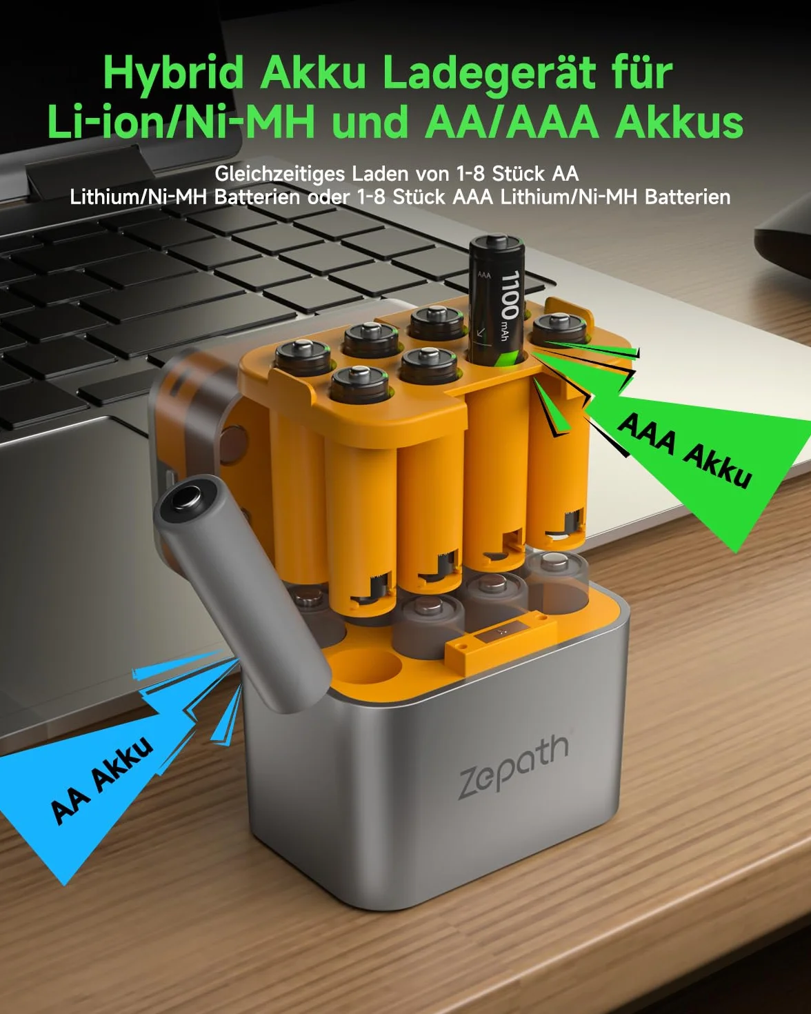 Hybrydowa ładowarka litowo-jonowa/NI-MH 8x AAA 1100mAh 1,2V AA/AAA LED