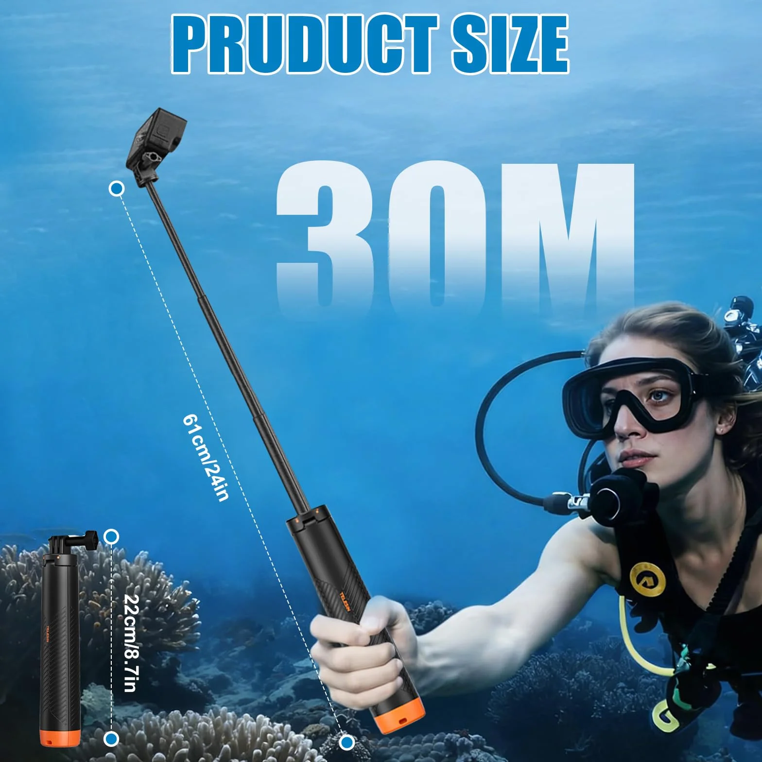 Uchwyt ręczny 4 w 1 wodoodporny przedłużalny monopod do selfie, kompatybilny z GoPro Hero 13~3, DJI Action 5 Pro, Insta360