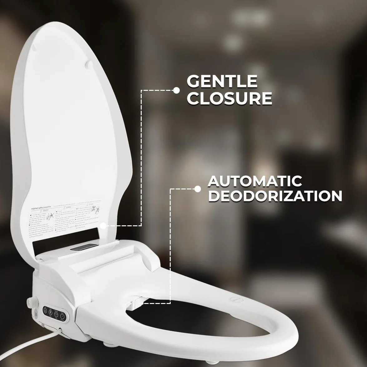 GenieBidet Elektryczny podgrzewany inteligentny bidet, nieograniczona ciepła woda, samooczyszczające się, podgrzewane siedzenie, wydłużone, bezprzewodowy pilot zdalnego sterowania, wygodna lampka