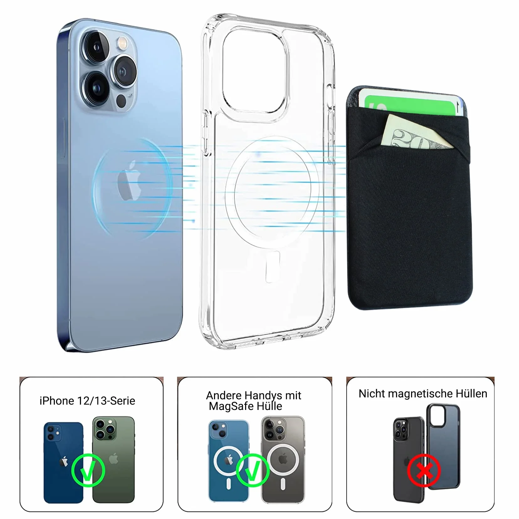 Magnetyczny portfel Mag-Safe do iPhone 14 13 12 Pro Max Plus etui na karty czarny