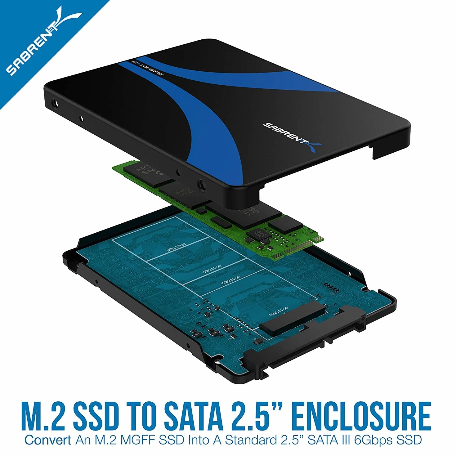 SABRENT Adapter obudowy M.2 SATA SSD na SATA 2.5, konwerter M.2 na SATA III aluminium obsługuje klucz B&M (nie obsługuje M.2 PCIe NVMe) (EC-M2SA)