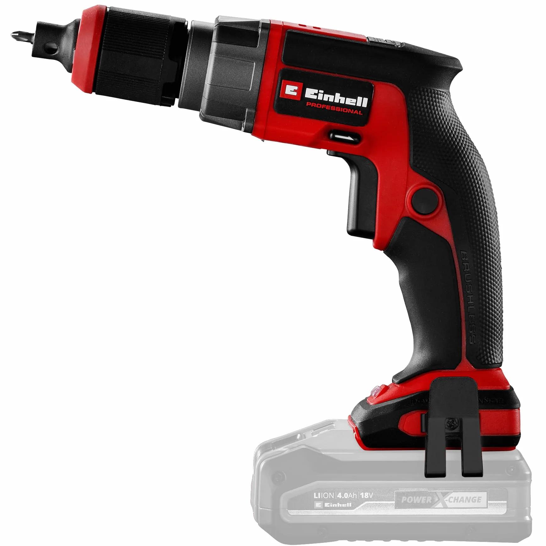 Einhell Profesjonalna wkrętarka do suchej ścianki działowej Tp-Dy 18 Li Bl-Solo Power X-Change (18 V, silnik bez węgla, ogranicznik głębokości, funkcja ciągłego chodzenia, z końcówką, bez baterii)