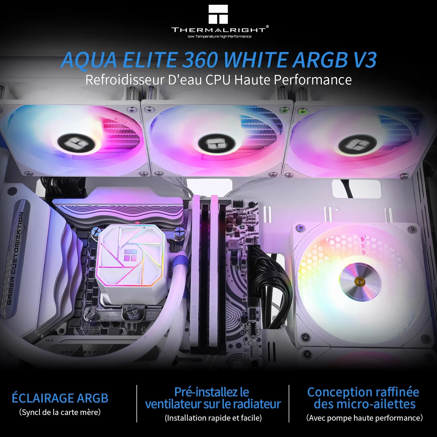 Thermalright AQUA ELITE 360 White V3, 3x ARGB PWM wentylatory S-FDB, pompa PWM, AMD/Intel