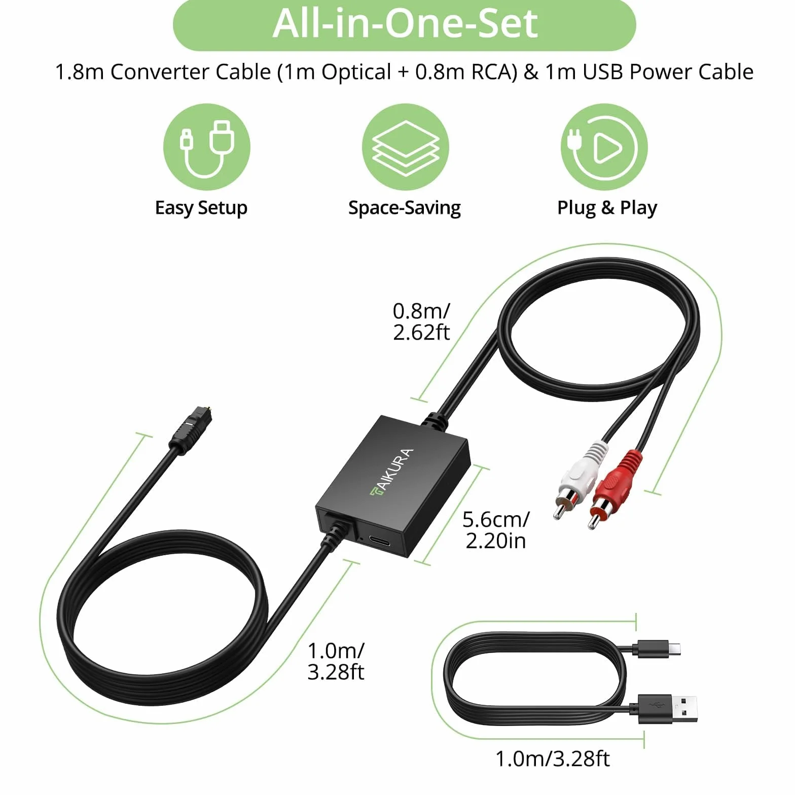192kHz konwerter audio analogowy cyfrowy SPDIF na RCA DAC 0,8 m 1 m kabel optyczny do HDTV DVD